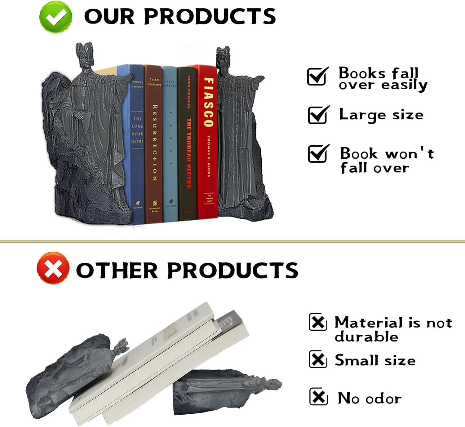 Bzuiawi Fermalibri Decorativi 24,9 cm, Nero (2 pezzi) - immagine 3