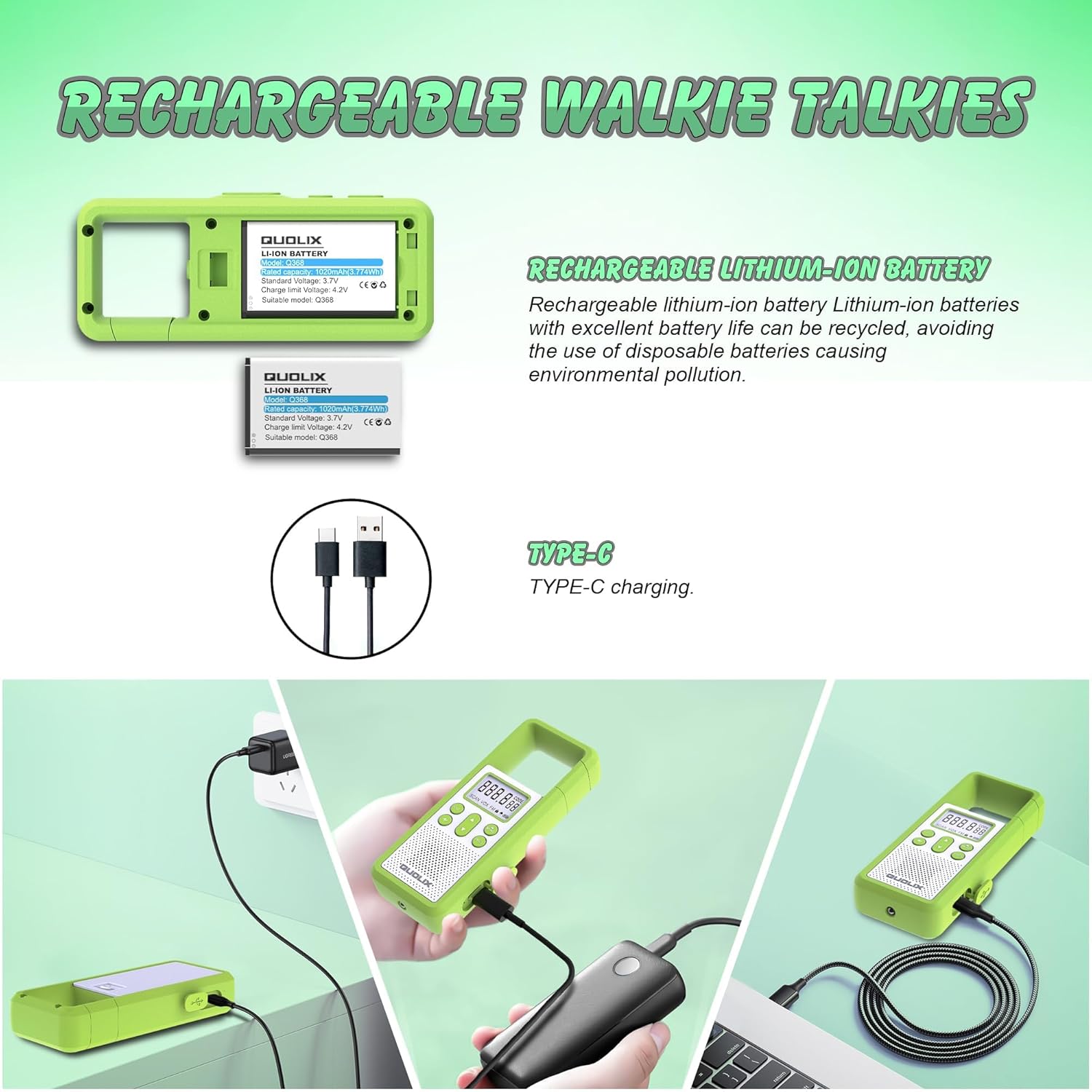 Quolix Walkie Talkie Ricaricabile USB-C 3 Km - immagine 6