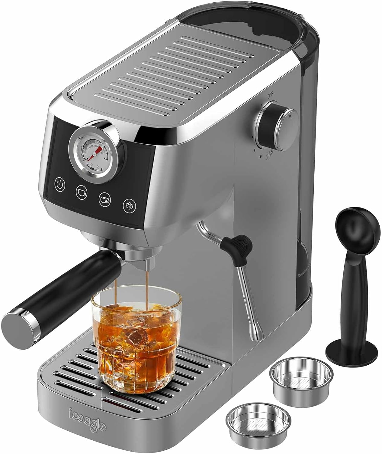 Iceagle Macchina Caffè Espresso 1350W Acciaio Inox - immagine 1