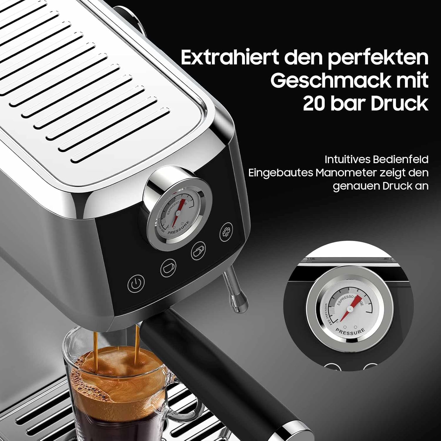 Iceagle Macchina Caffè Espresso 1350W Acciaio Inox - immagine 2