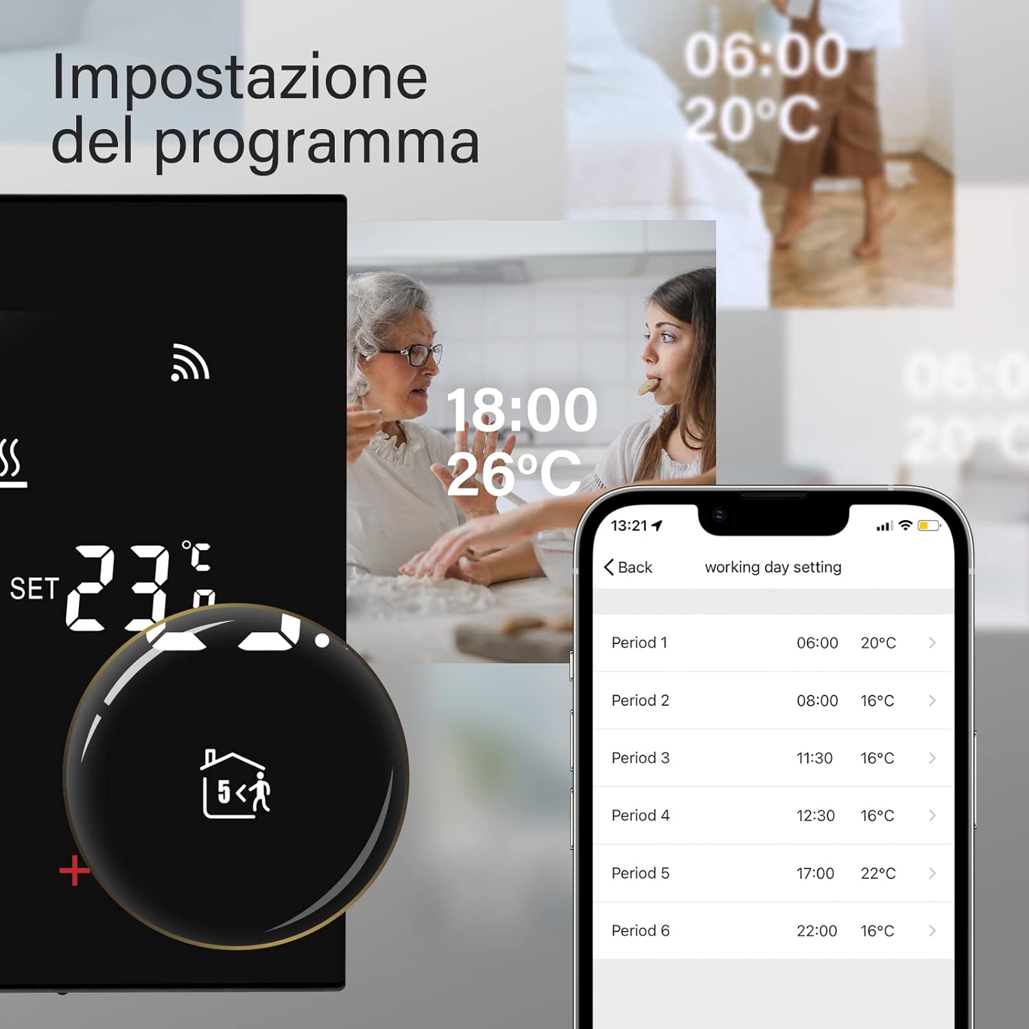 Termostato Wifi Caldaia Tuya con Schermo LCD, Nero - immagine 2