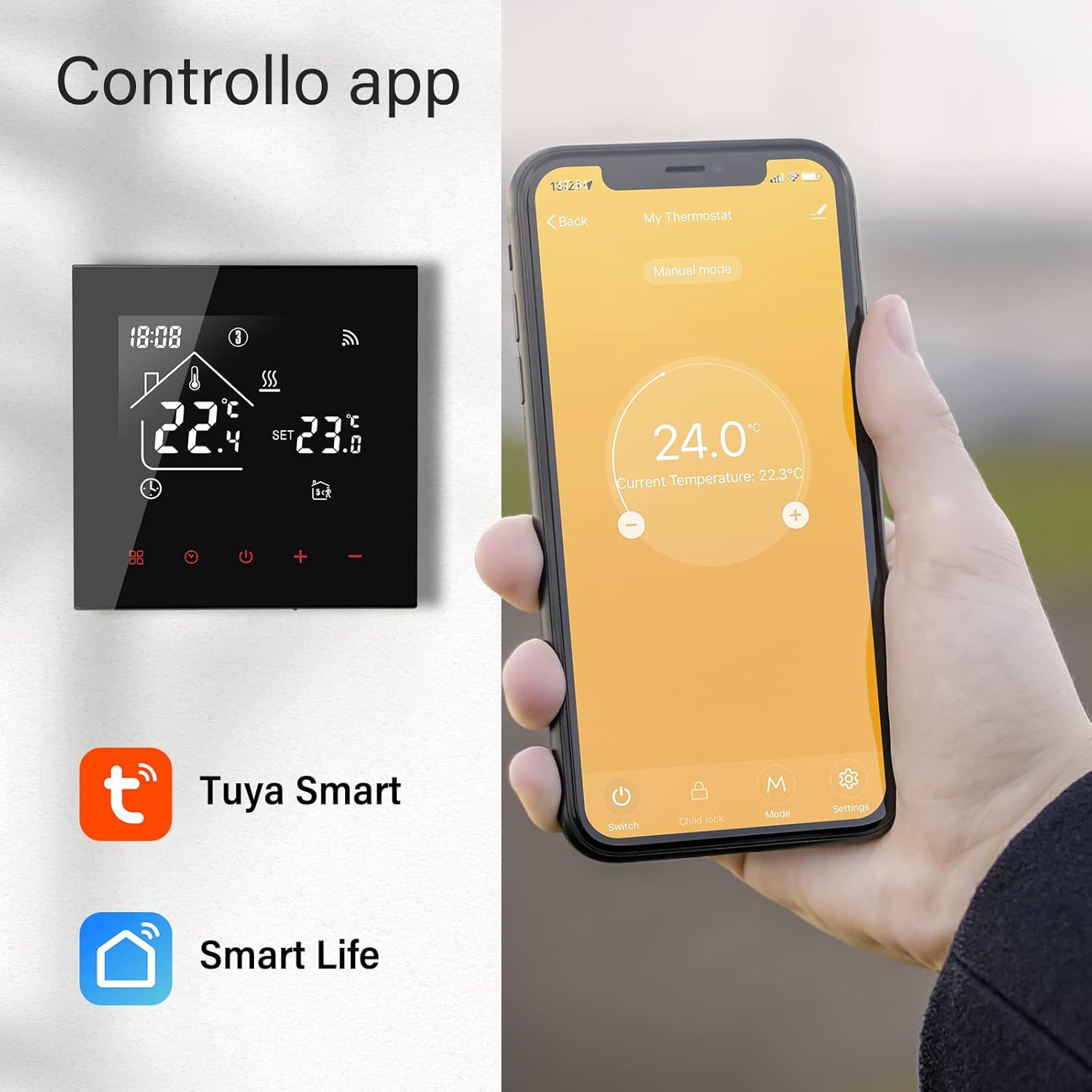 Termostato Wifi Caldaia Tuya con Schermo LCD, Nero - immagine 5