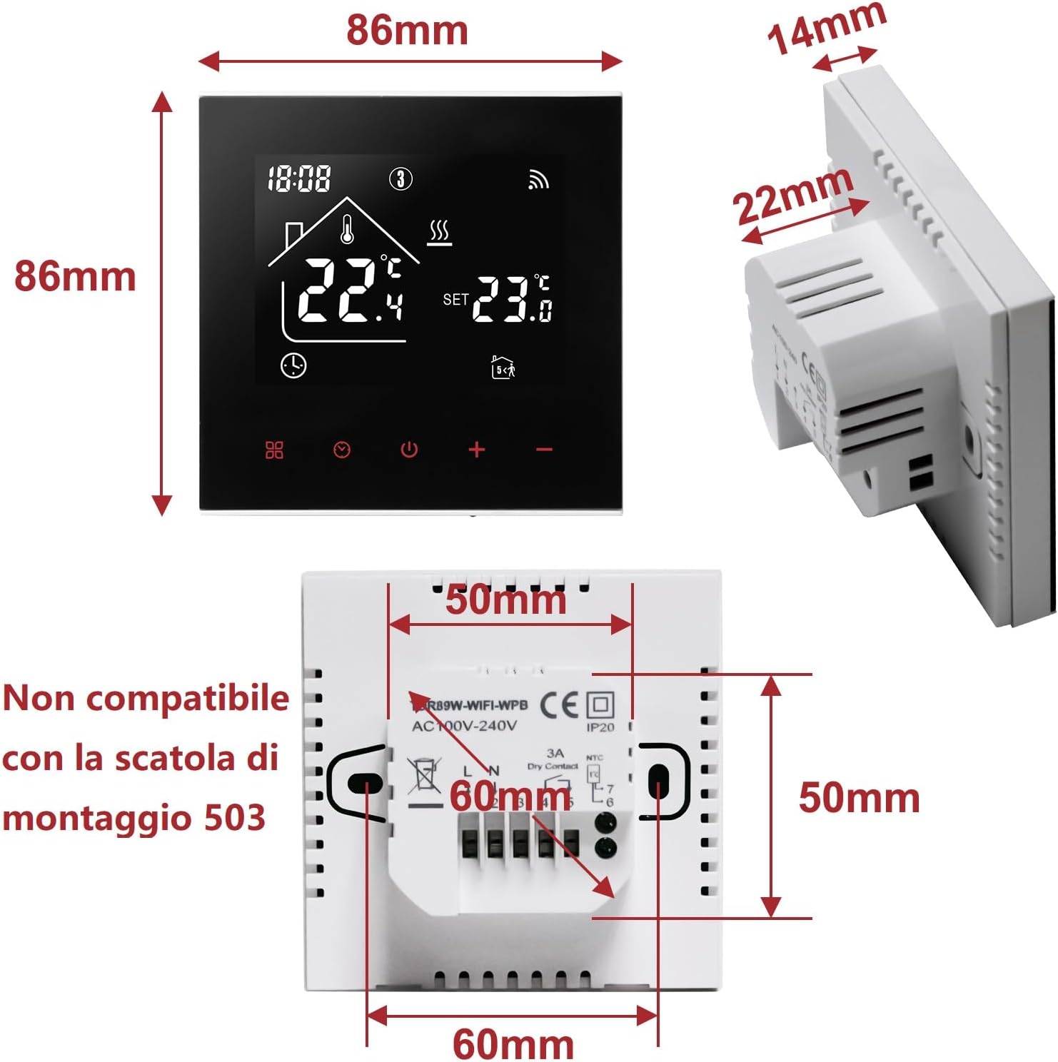 Termostato Wifi Caldaia Tuya con Schermo LCD, Nero - immagine 7