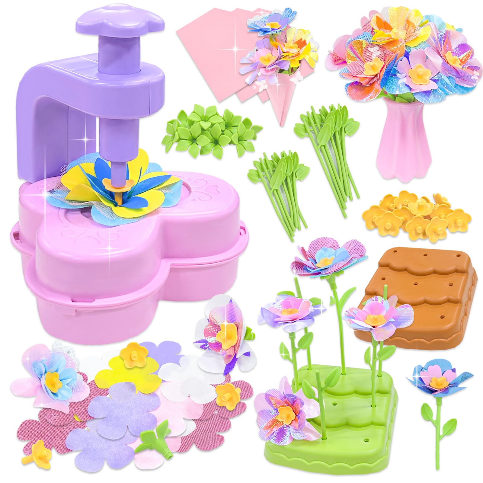 VBACALA Kit di Fiori Creativo,Il Laboratorio dei Fiori,184 Kit Artigianale con Macchina Farfallaper la Produzione di Flower Bambini,Regalo Giocattoli Creativo per Bambina 3+Anni Natale e Compleanno