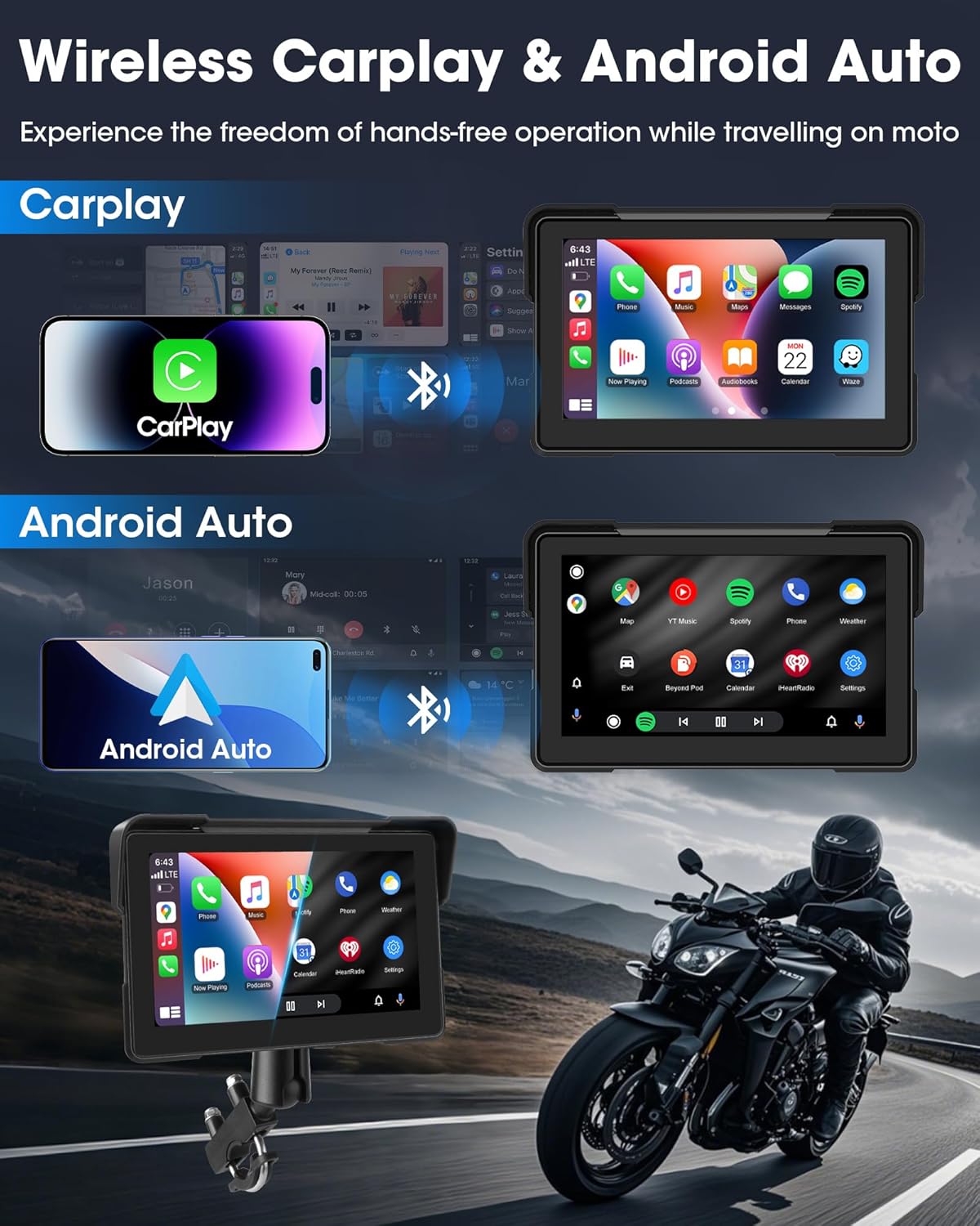 Carplay Moto e Android Auto 7 Pollici Navigatore Portatile - immagine 2