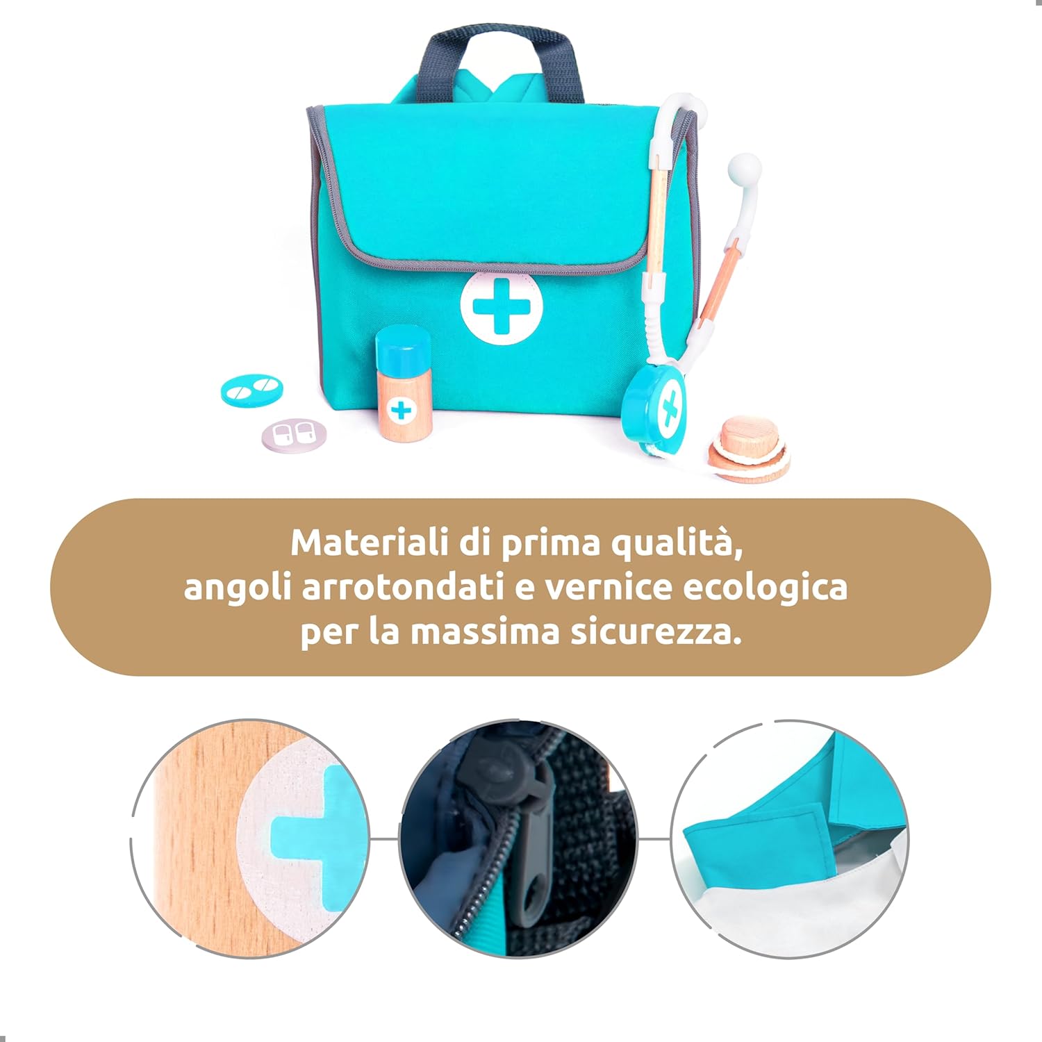 UMU® Valigetta Dottore Bambini in Legno 20 Pezzi - immagine 2