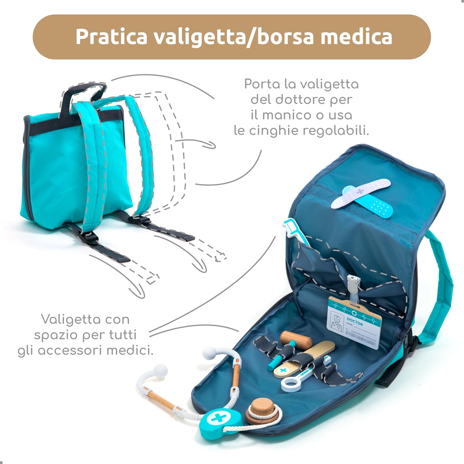 UMU® Valigetta Dottore Bambini in Legno 20 Pezzi - immagine 4