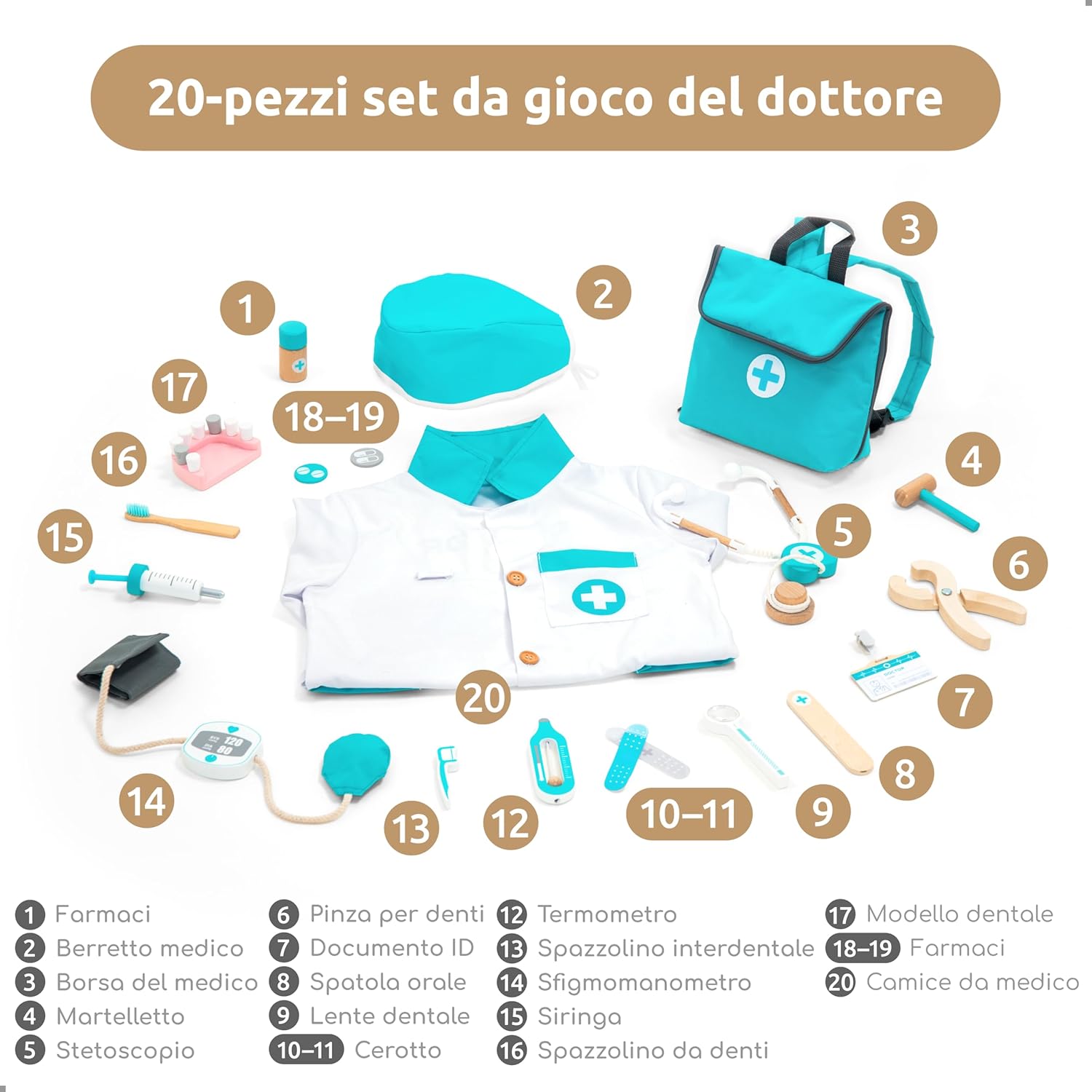 UMU® Valigetta Dottore Bambini in Legno 20 Pezzi - immagine 6