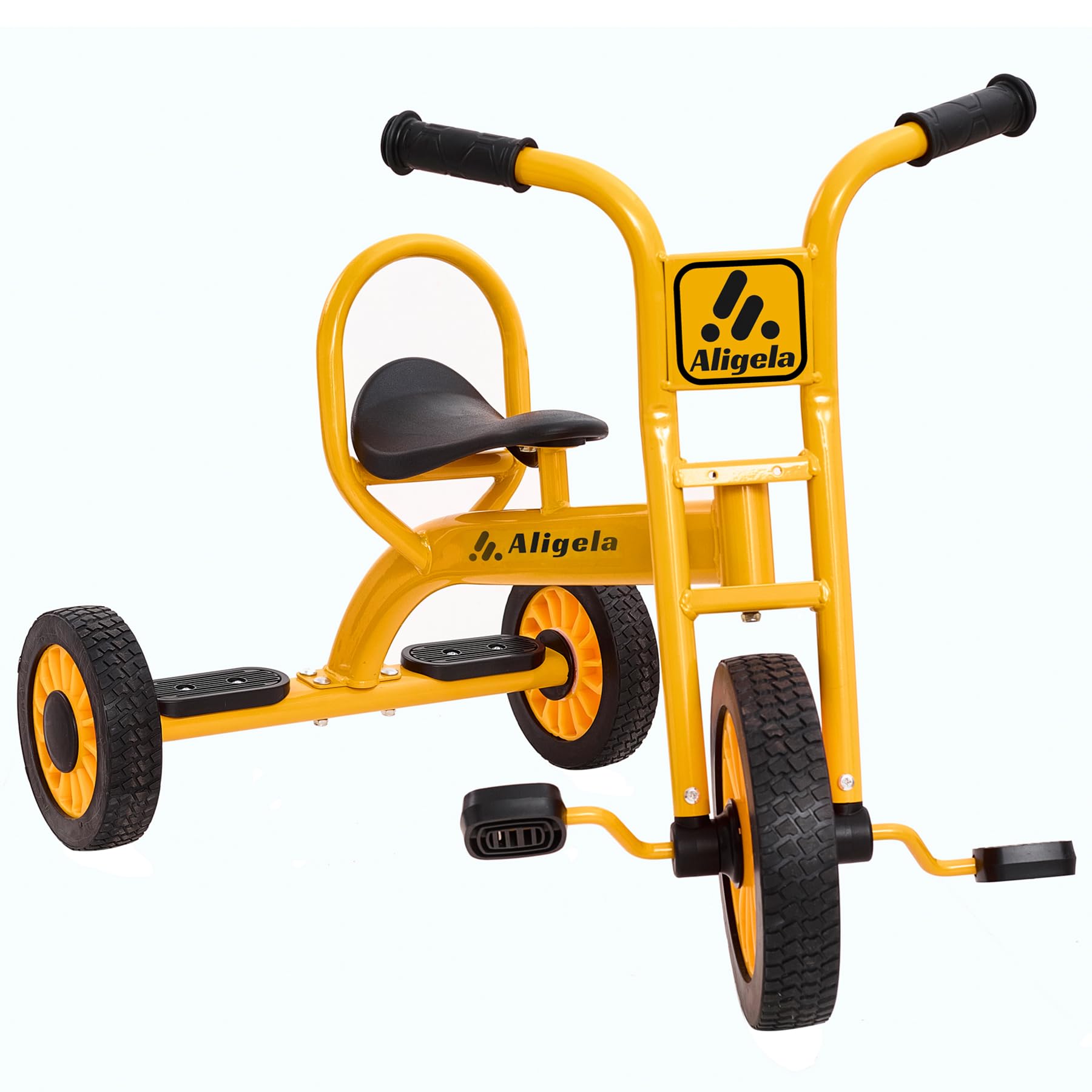 Triciclo prescolare per bambini età 3-5 anni, assistenza all'infanzia Pdeal Tandem Trike da 5 a 7 anni, robusto telaio in acciaio al carbonio, ruote in gomma antiscivolo, giallo
