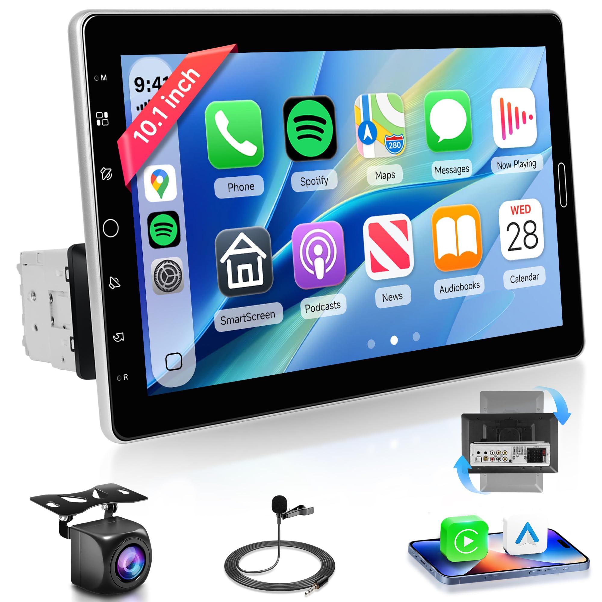 Rimoody Autoradio 1 Din Wireless Carplay 10.1"