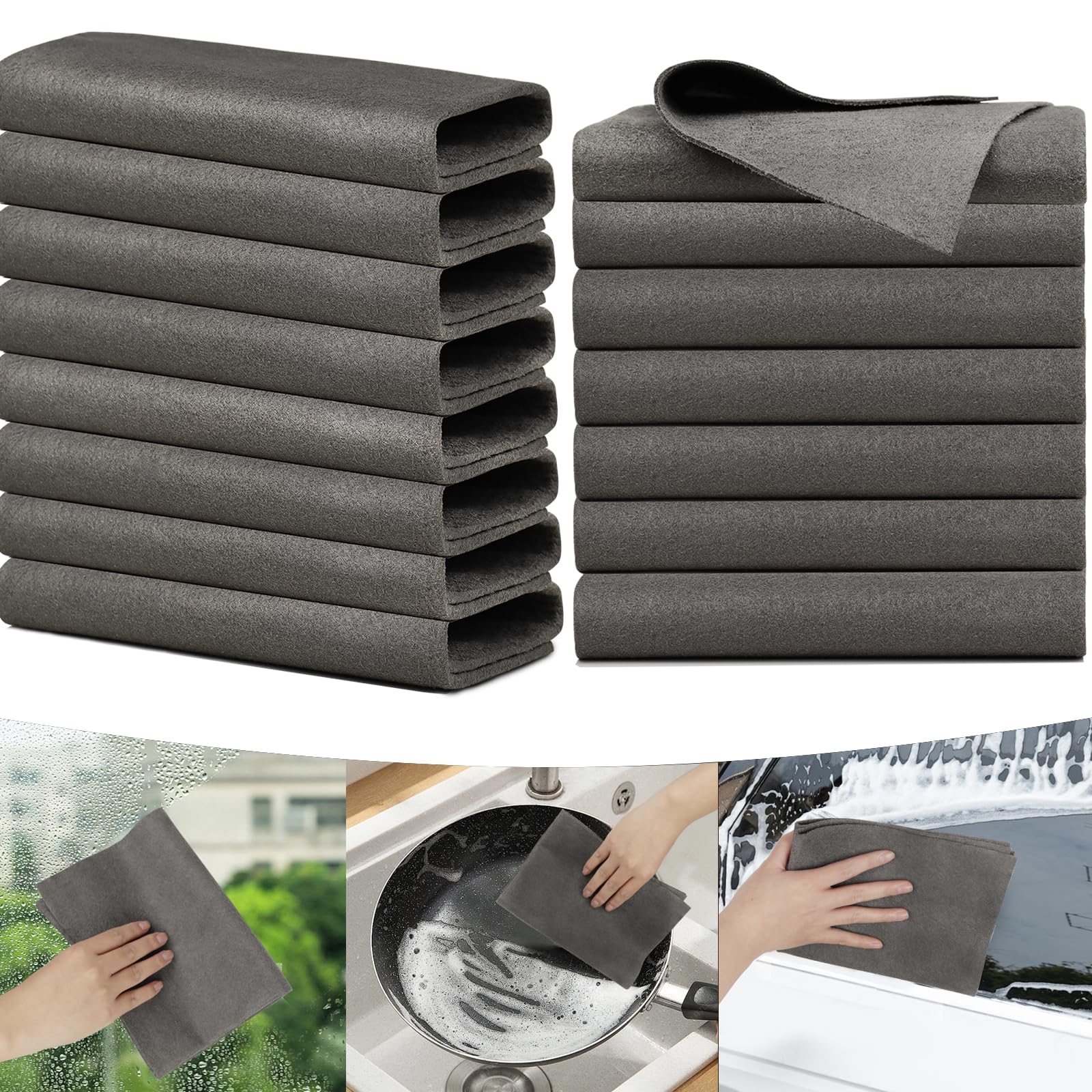 Panni Microfibra, 8 Pezzi Asciugamano Addensato Microfibra Capelli Stracci Microfibra Panni Pulizia Pezze Per Pulire Adatto Per Il Vetro Del Finestrino Dell'auto Bagno 30X40CM, Grigio, Nylon