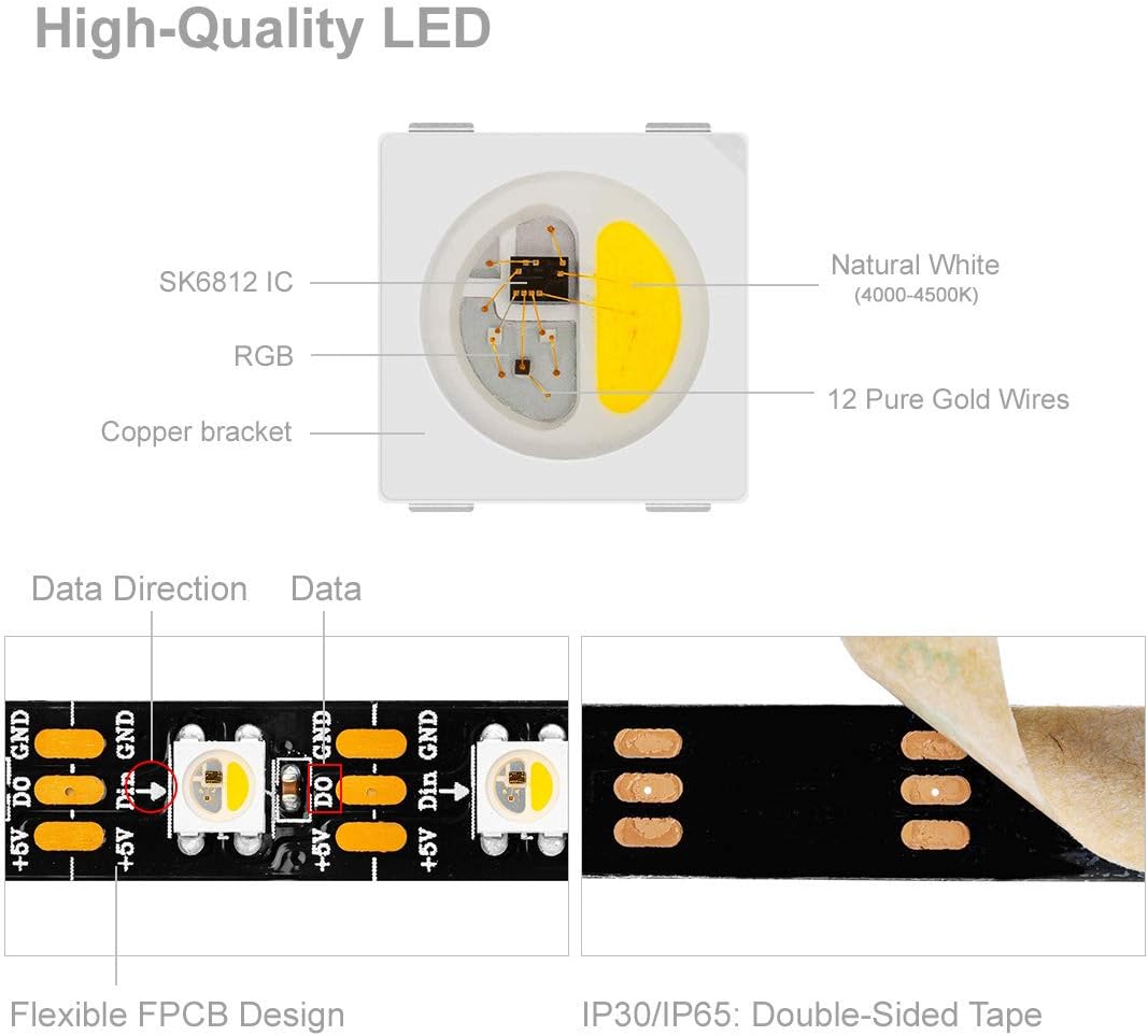 Btf-lighting SK6812RGBW Striscia LED 5m 60 LED/m IP65 - immagine 3