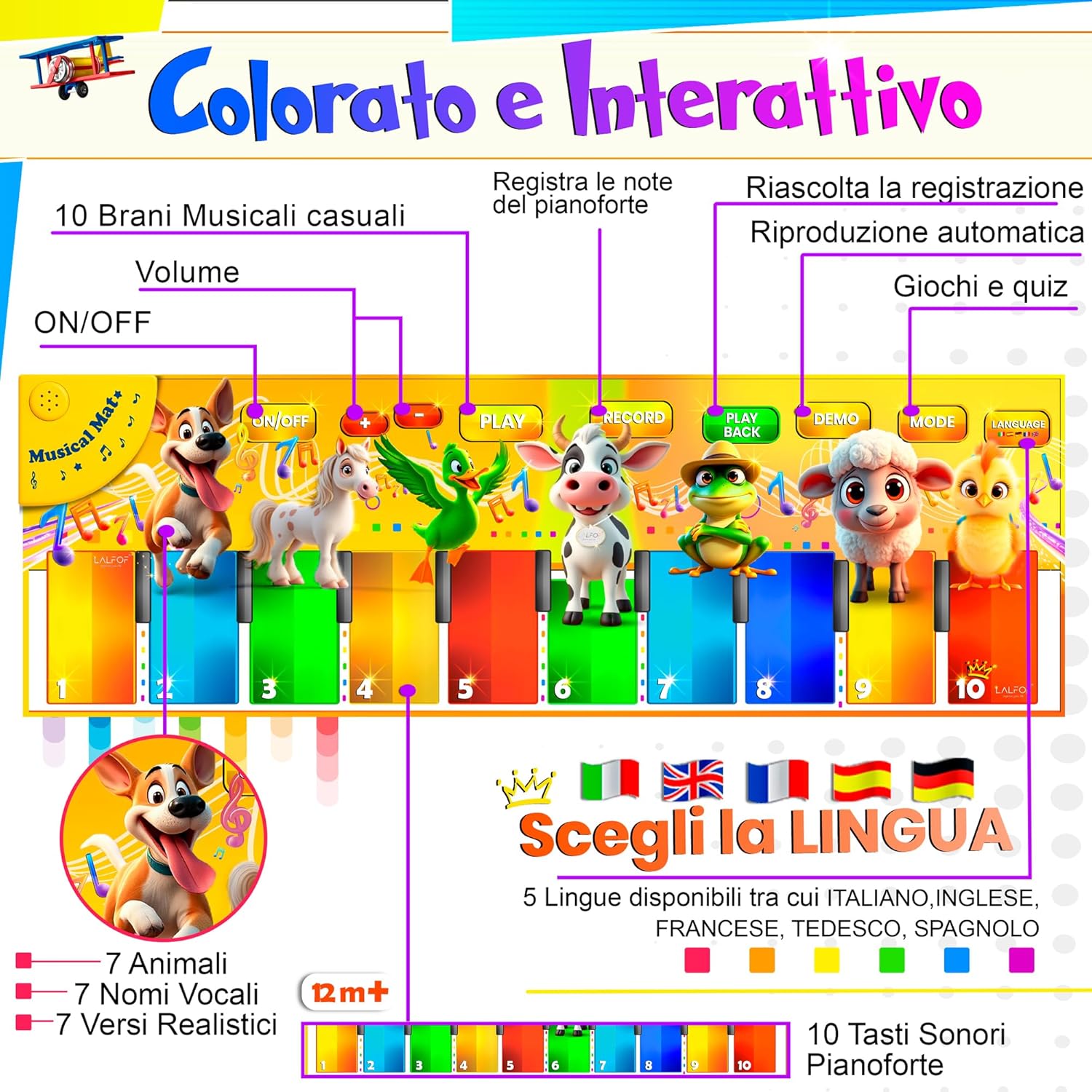 LALFOF® ITALIA Tappeto Musicale Bambini Parlante - immagine 4