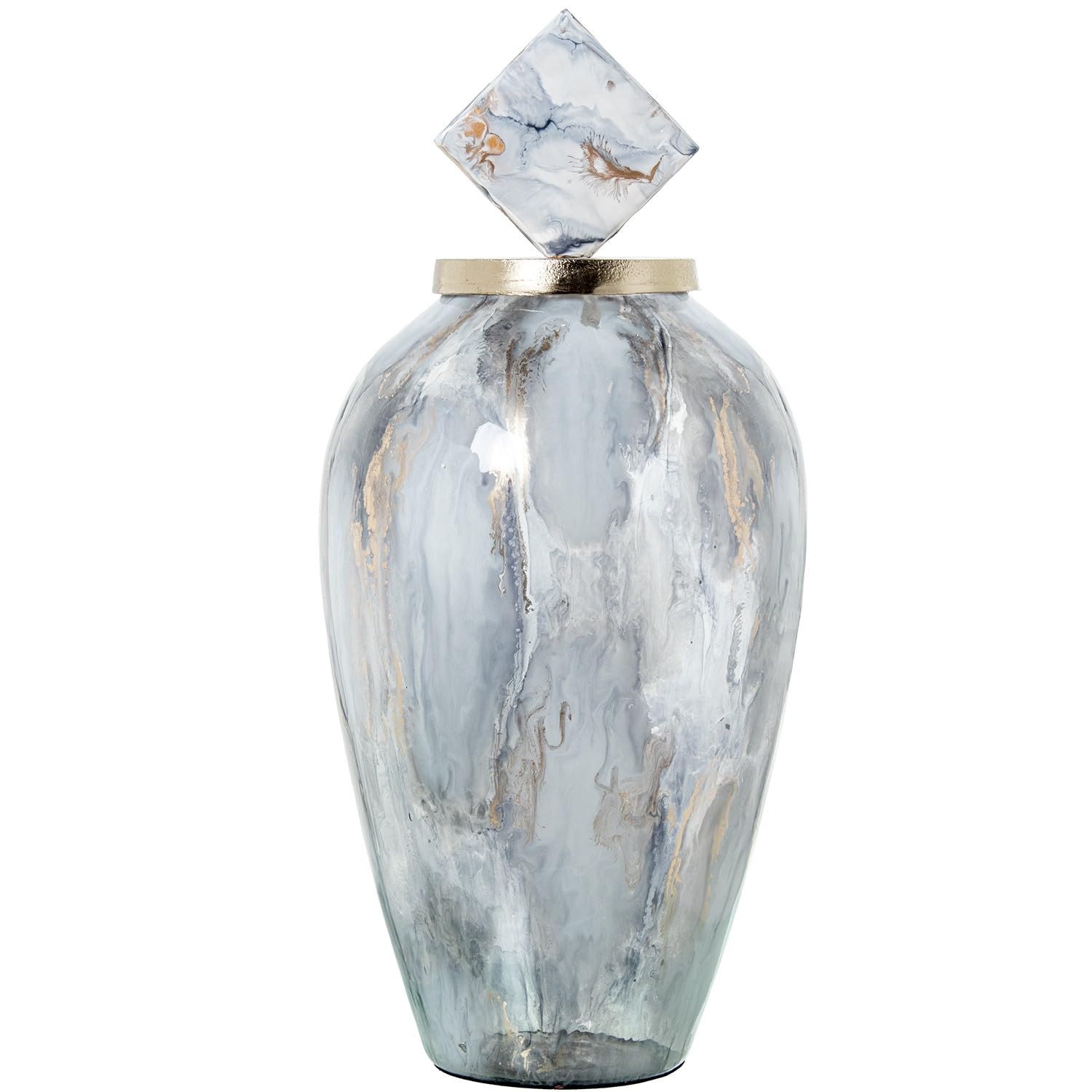 DRW Tibor in vetro con tappo in alluminio gelato e oro 25 x 25 x 56 cm