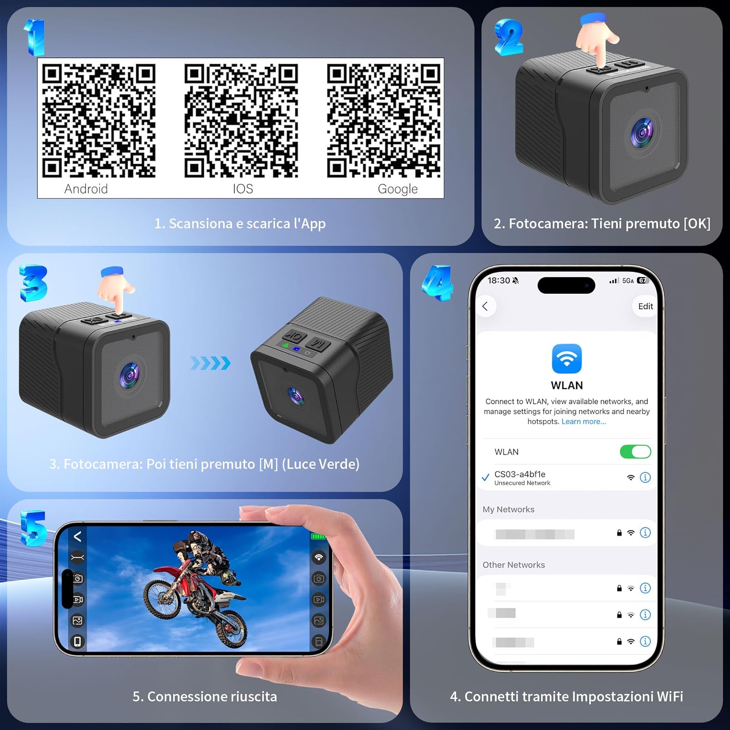 Mini Action Cam 1080P 120° Grandangolo WiFi - immagine 4