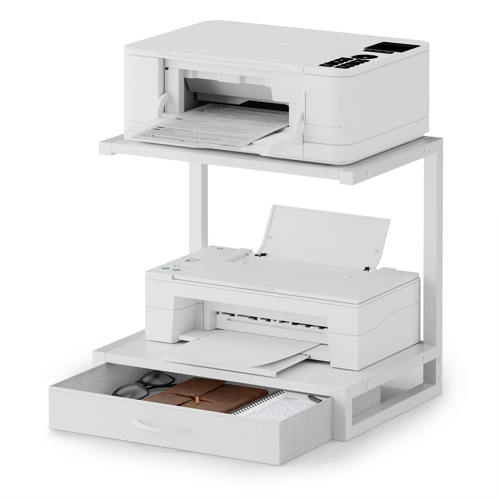 Mobiletto Portastampante con Ruote 2 Livelli Bianco