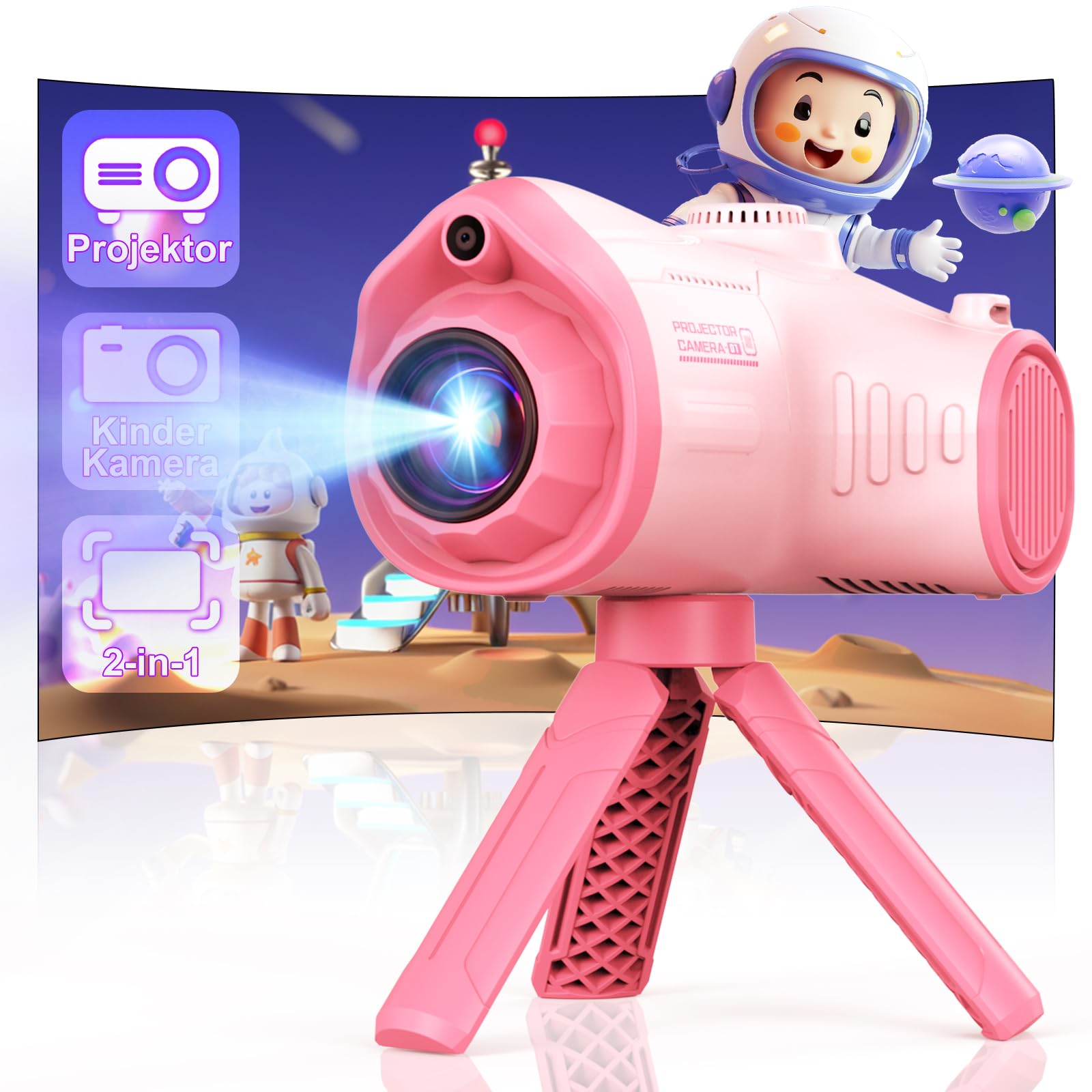 Macchina Fotografica Bambini 1080P con Proiezione, Rosa