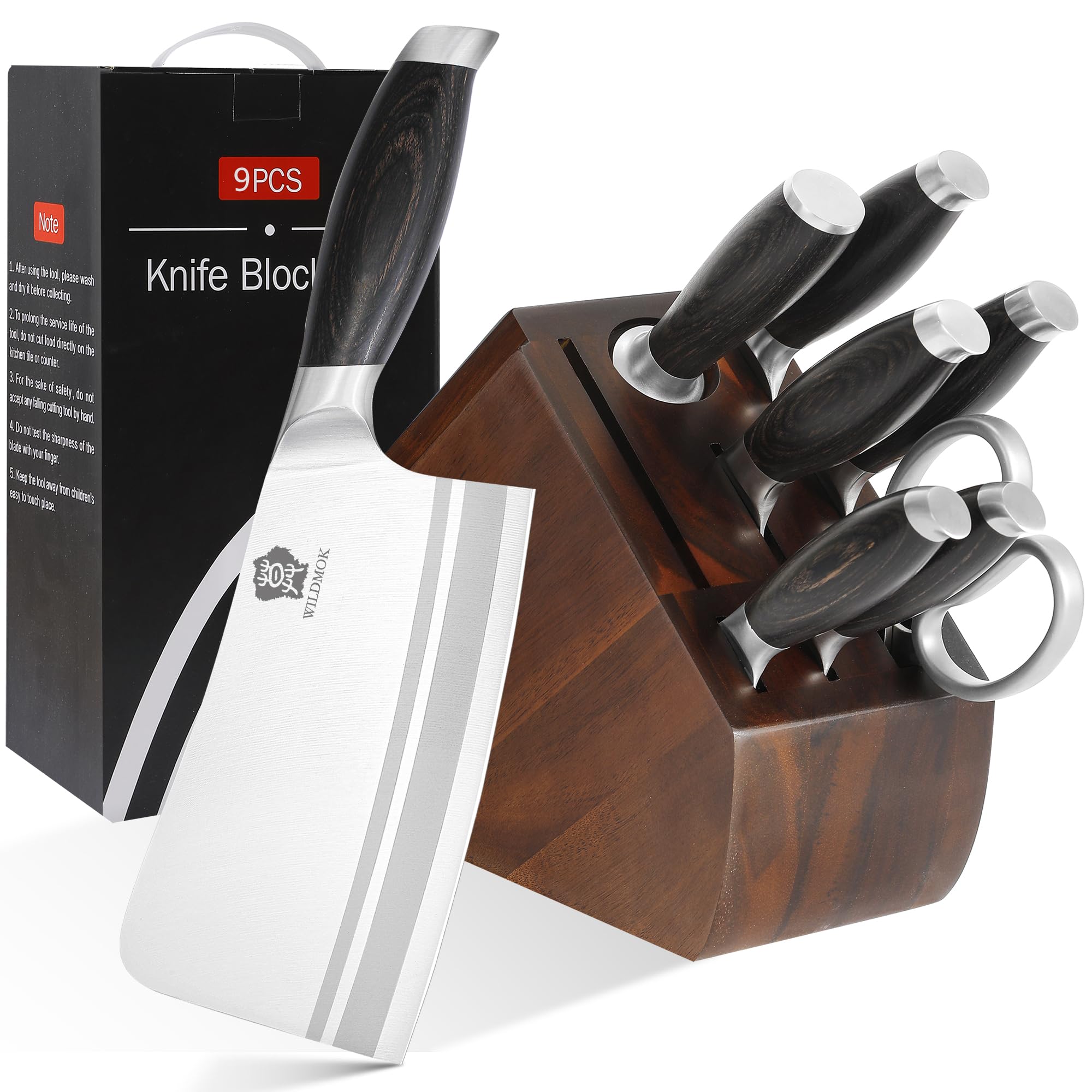 Wildmok 9 Pz Knife Block Set con Blocco in Legno