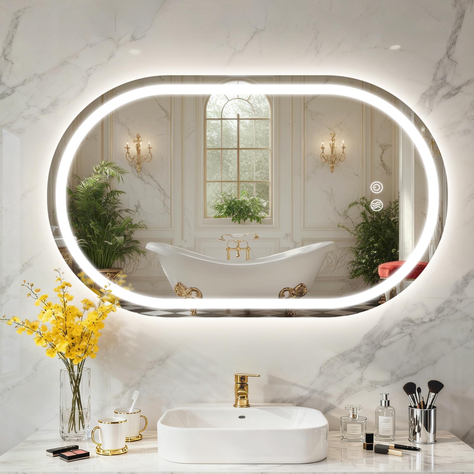 Specchio Bagno Ovale con Luce LED 100x60 cm