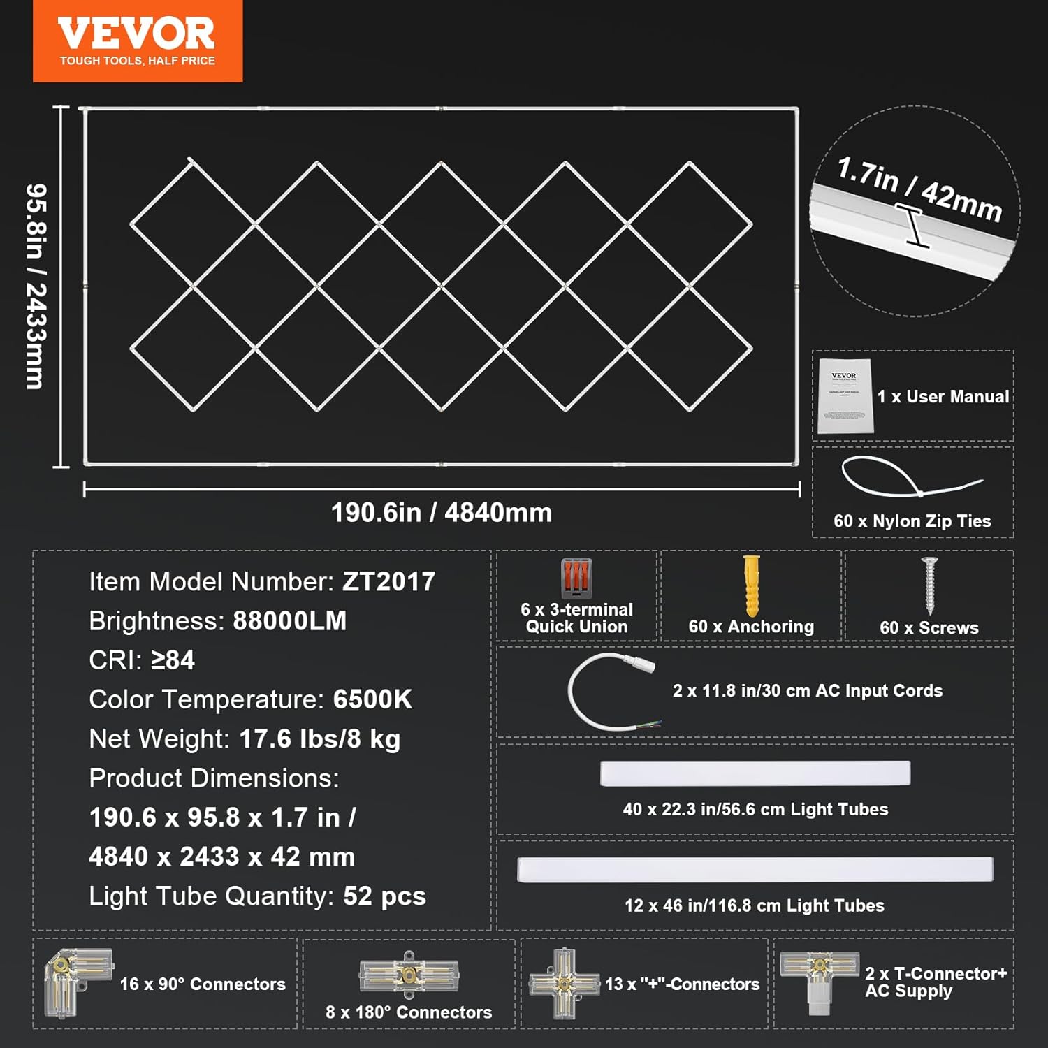 Vevor Luci LED per Garage 14 Quadrati, 88000 lm 6500 K - immagine 7