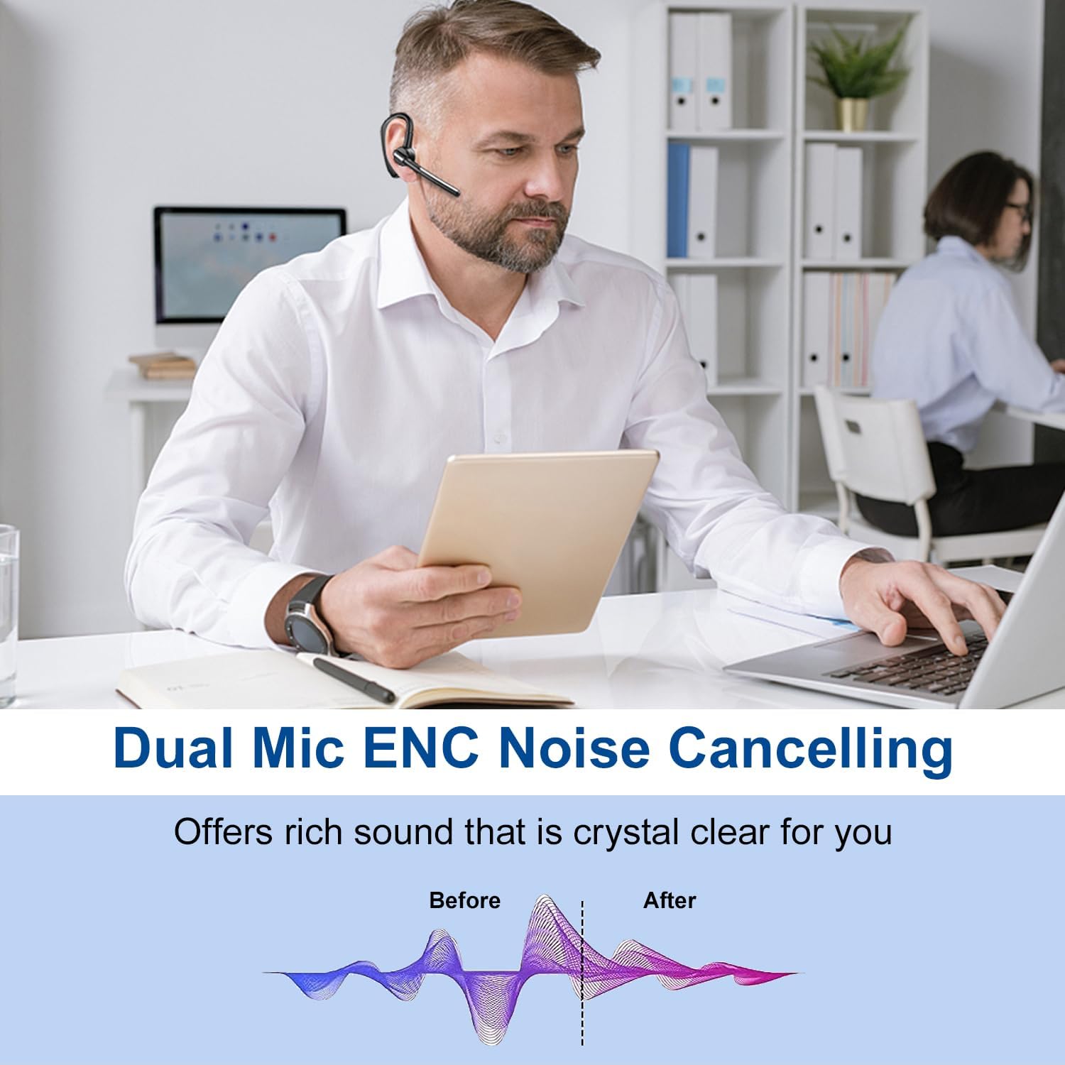 Auricolare Bluetooth Singolo con Doppio Microfono CVC8.0 - immagine 2