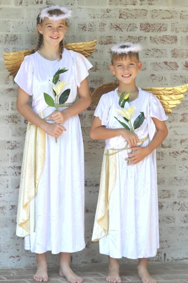 ReliBeauty Costume da Angelo per Bambini con Ali, Aureola e Giglio Artificiale - immagine 4