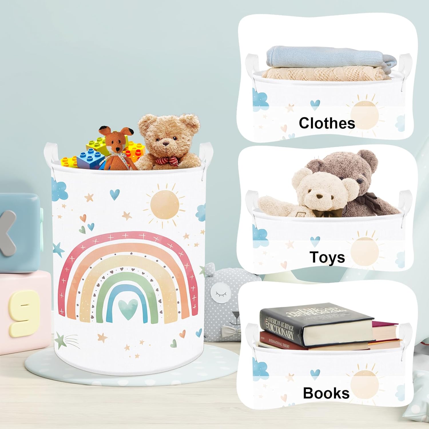 Clastyle Cesta Biancheria Bambini Arcobaleno 40x50 cm, Nuvola - immagine 5