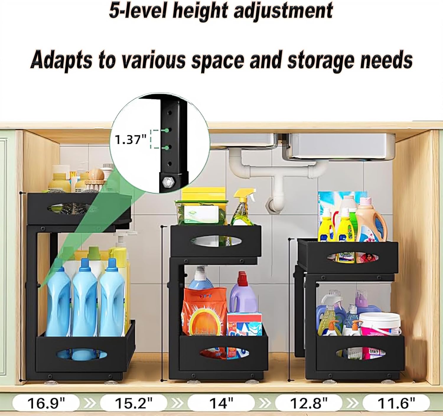 Organizer Sottolavello Cucina a 2 Livelli, Nero - immagine 6
