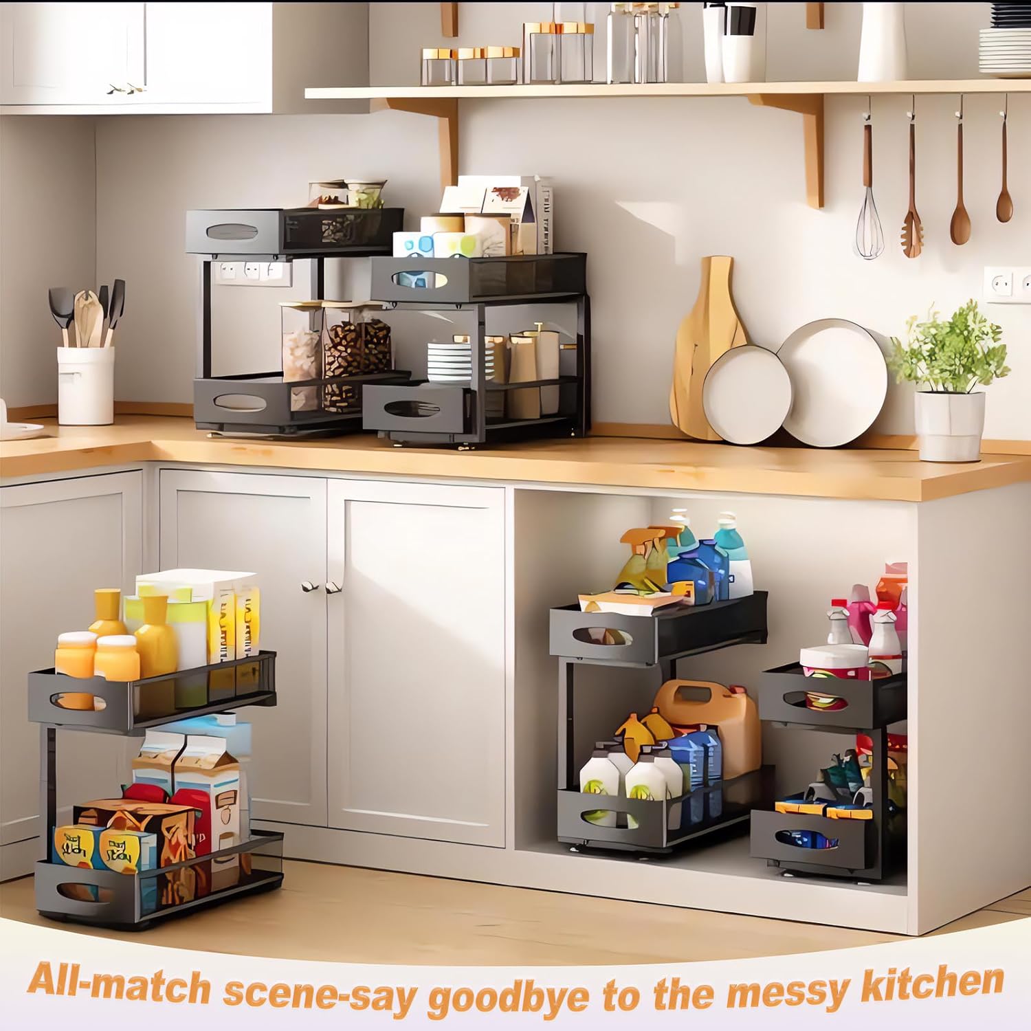 Organizer Sottolavello Cucina a 2 Livelli, Nero - immagine 8