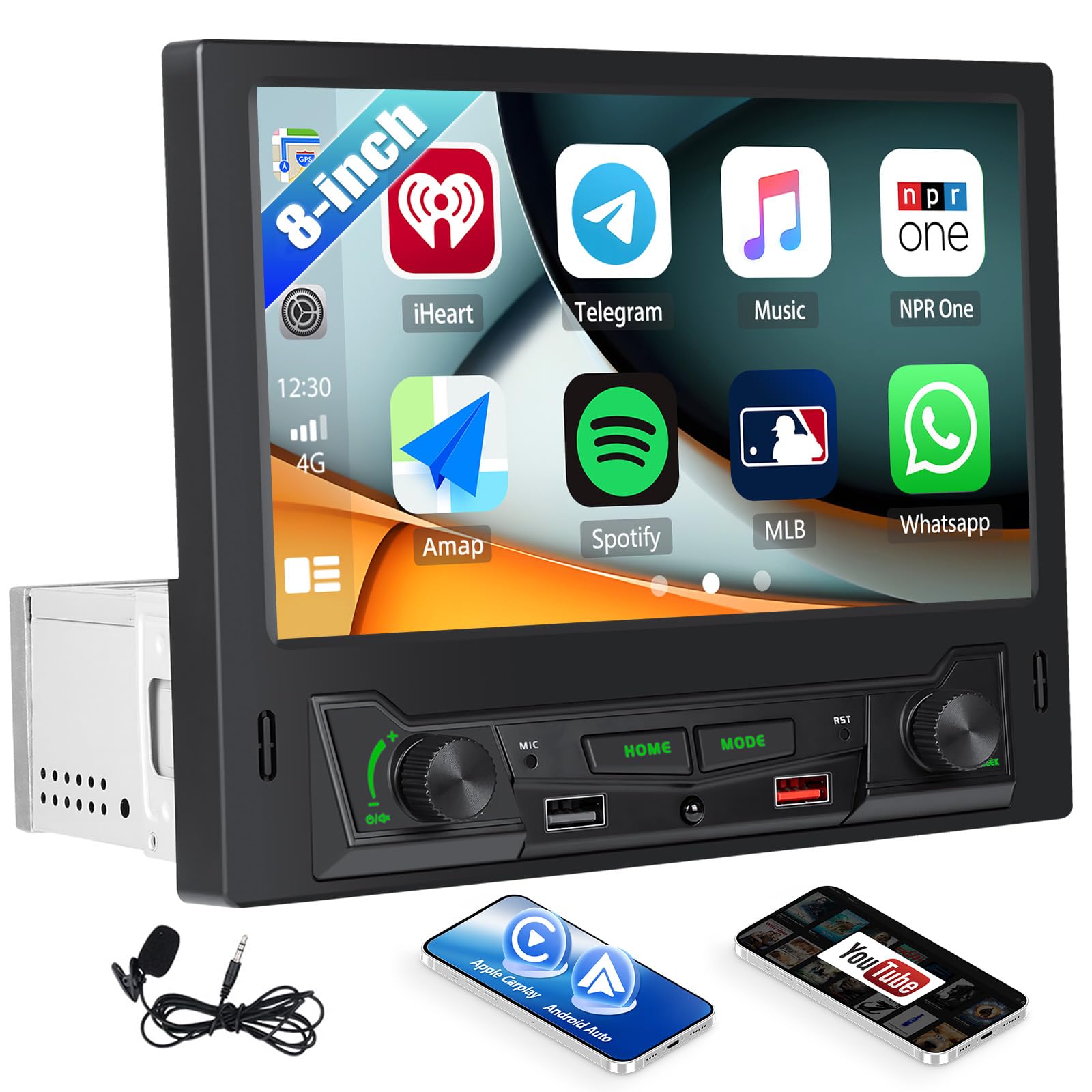 Sixwin 1 Din Autoradio con Carplay/Android Auto 8" IPS