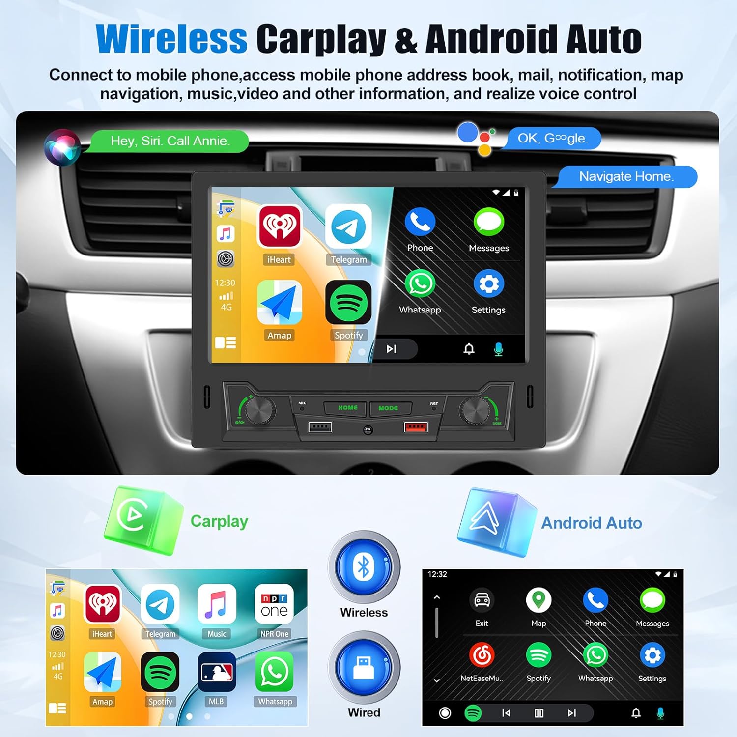 Sixwin 1 Din Autoradio con Carplay/Android Auto 8" IPS - immagine 2