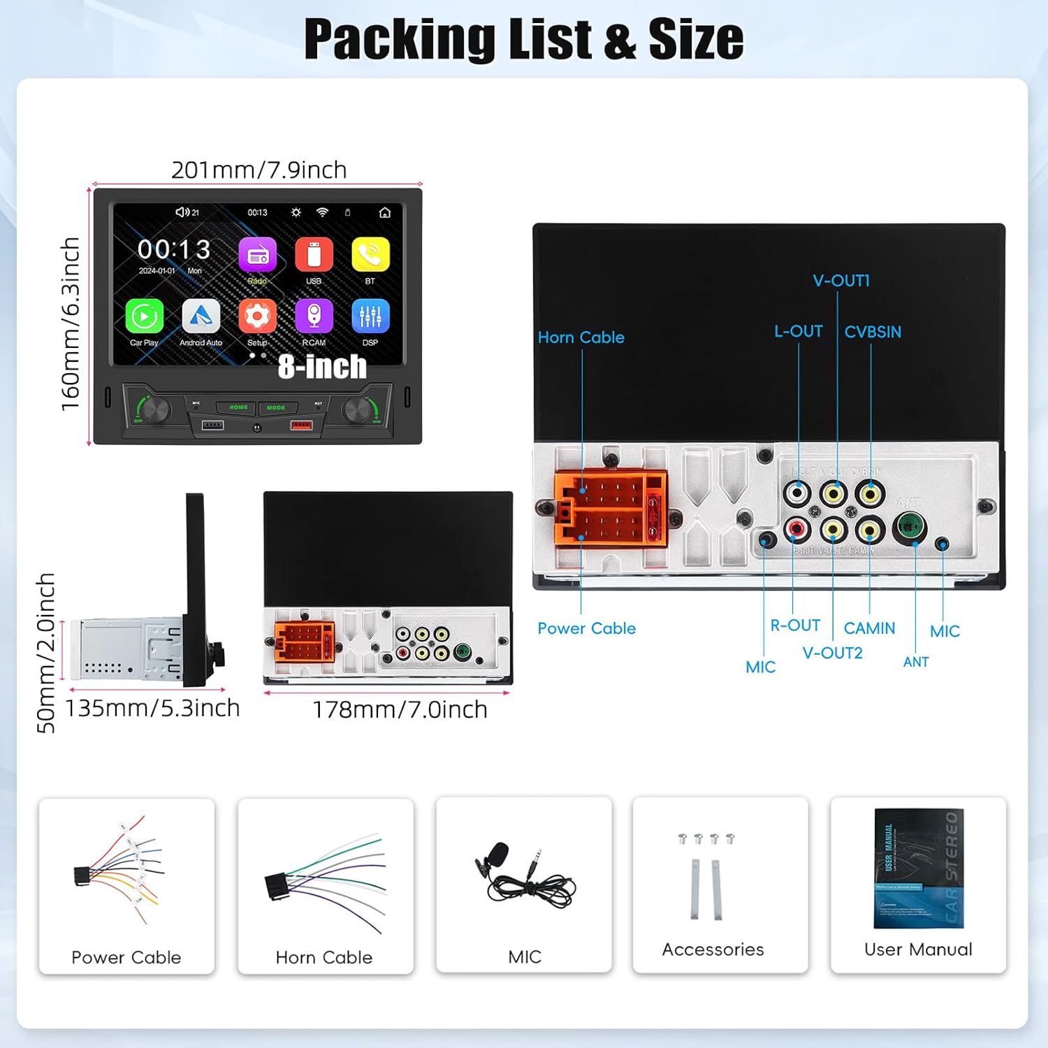 Sixwin 1 Din Autoradio con Carplay/Android Auto 8" IPS - immagine 3