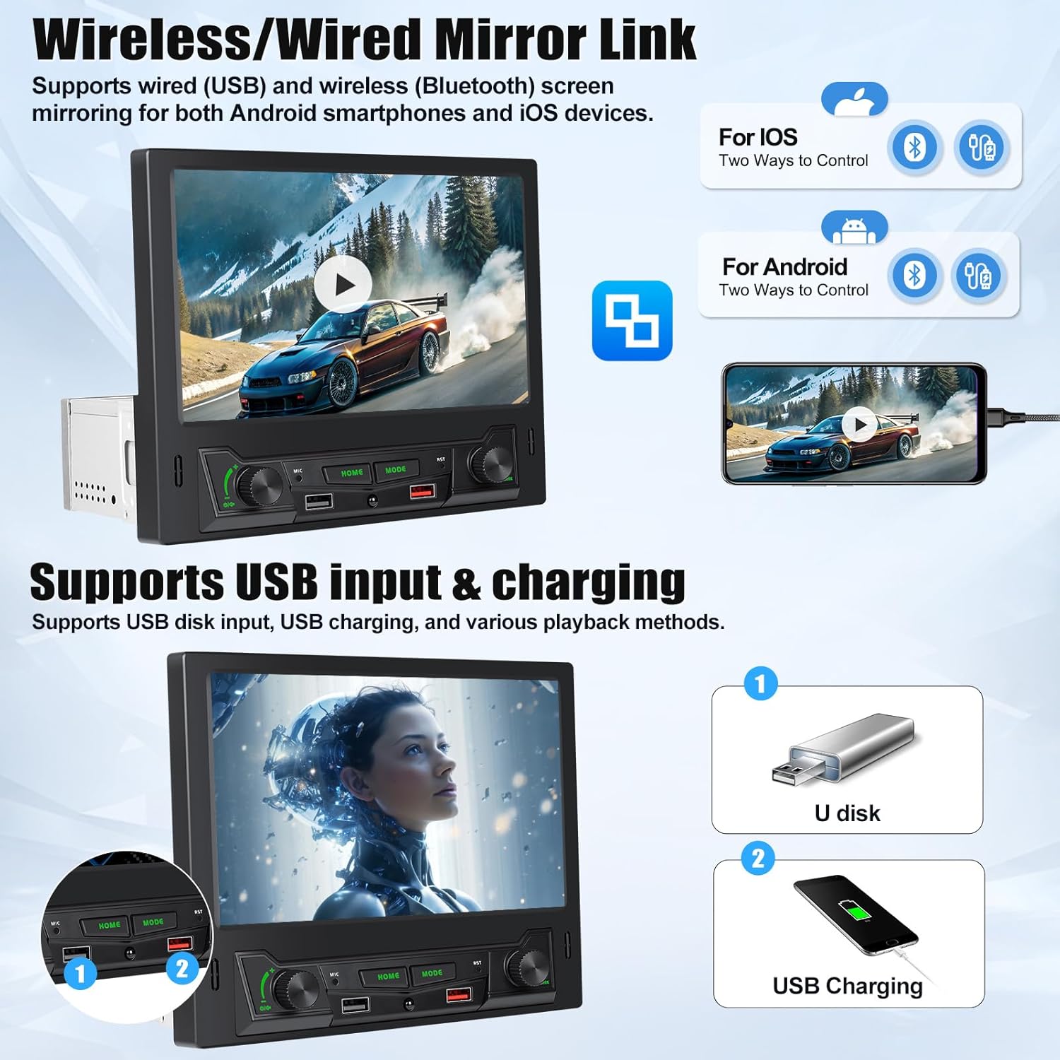 Sixwin 1 Din Autoradio con Carplay/Android Auto 8" IPS - immagine 5