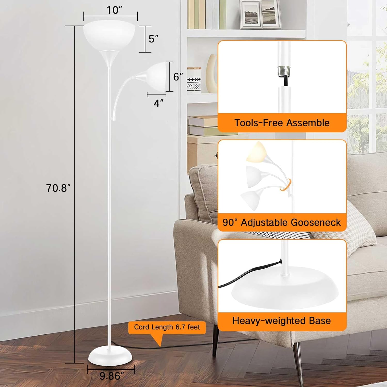 OUTON Lampada da Terra con Telecomando, Bianco - immagine 2