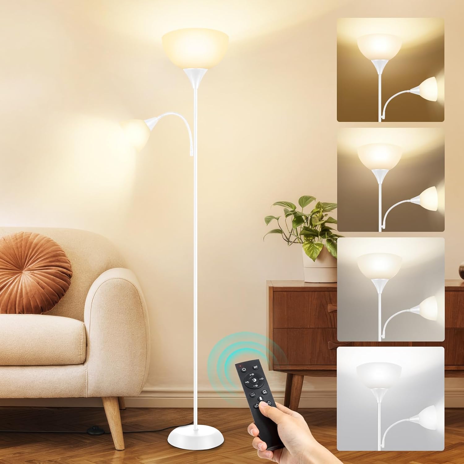 OUTON Lampada da Terra con Telecomando, Bianco - immagine 3