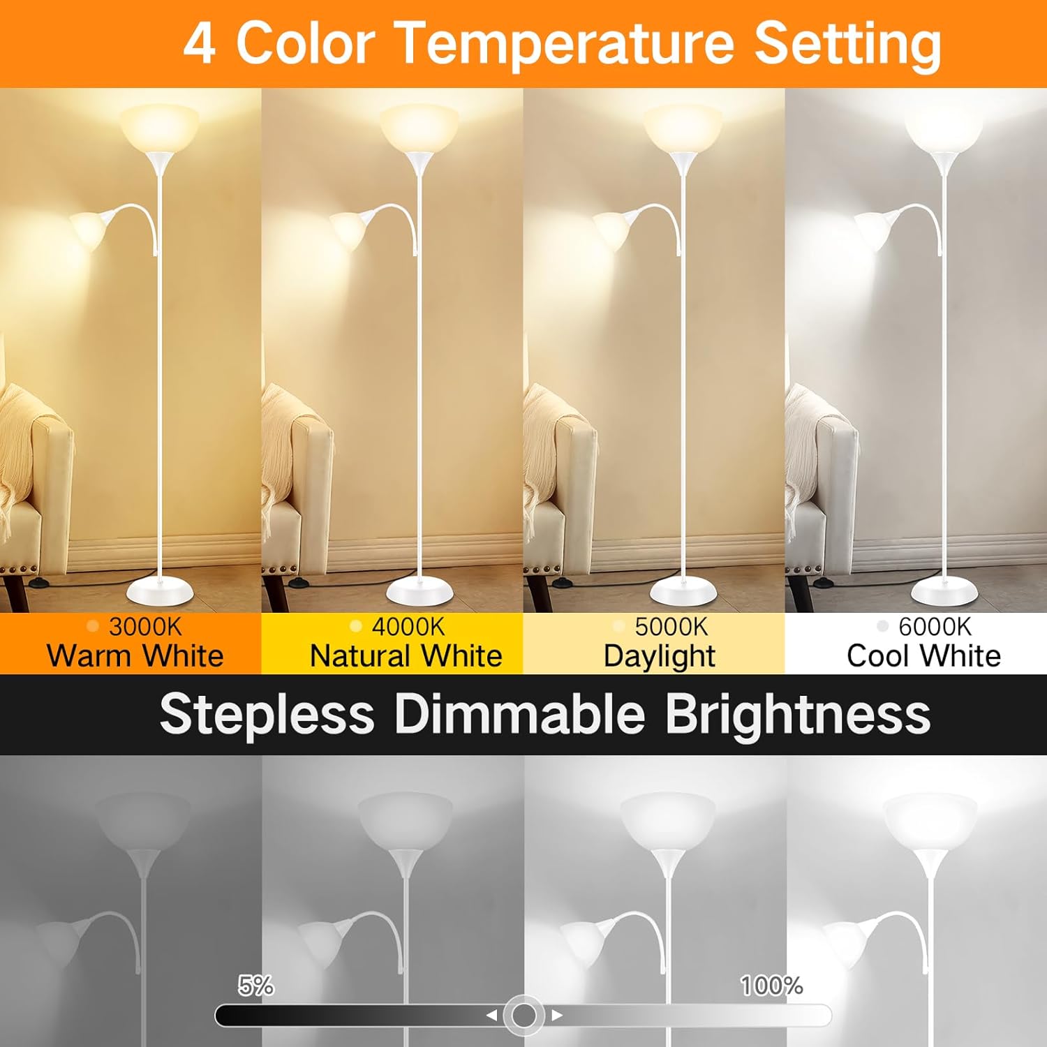 OUTON Lampada da Terra con Telecomando, Bianco - immagine 4