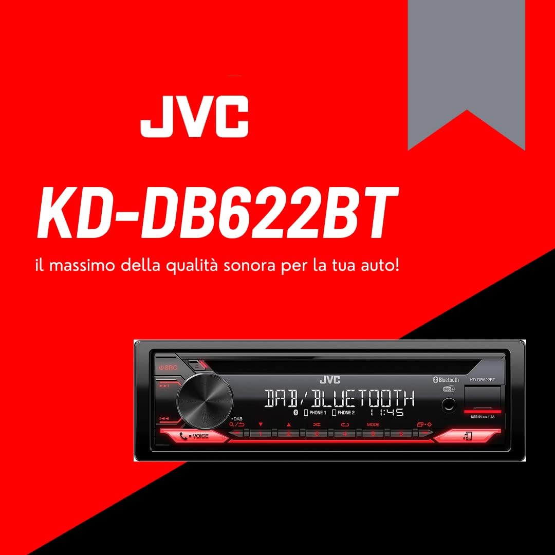 Jvc Autoradio Bluetooth KD-DB622BT con DAB+, Rosso - immagine 2