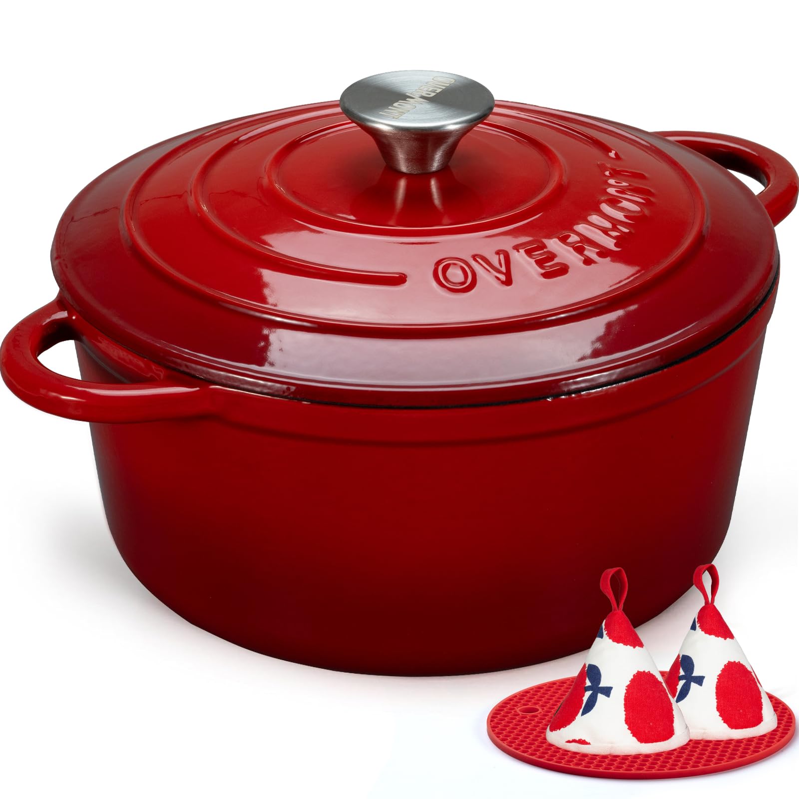 Overmont Casseruola Ghisa Smaltata Ø24 CM, Rosso