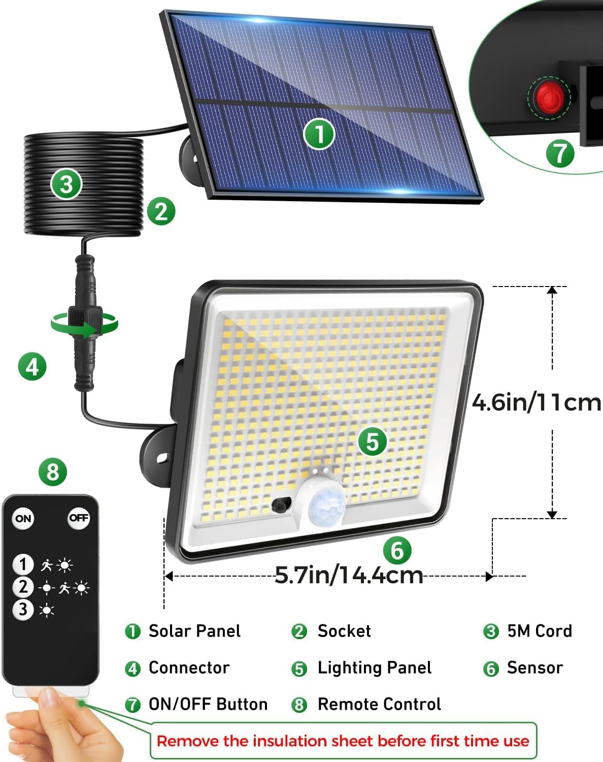 Lotmos 2 Pezzi Faretti Solari LED da Esterno 342 LED - immagine 6