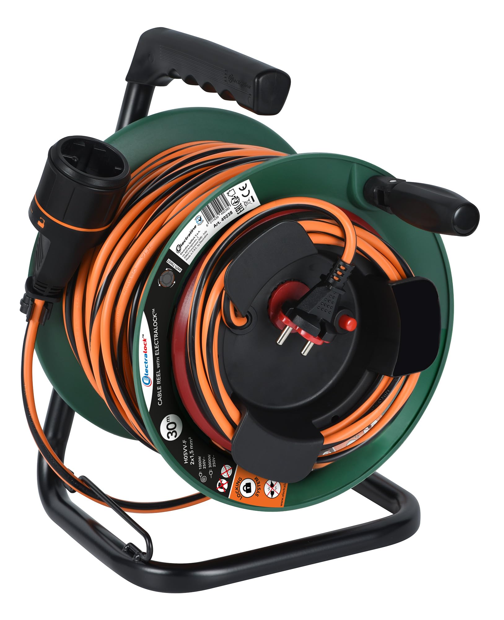 Electraline 49238 Prolunga Giardino con Avvolgitore 30m