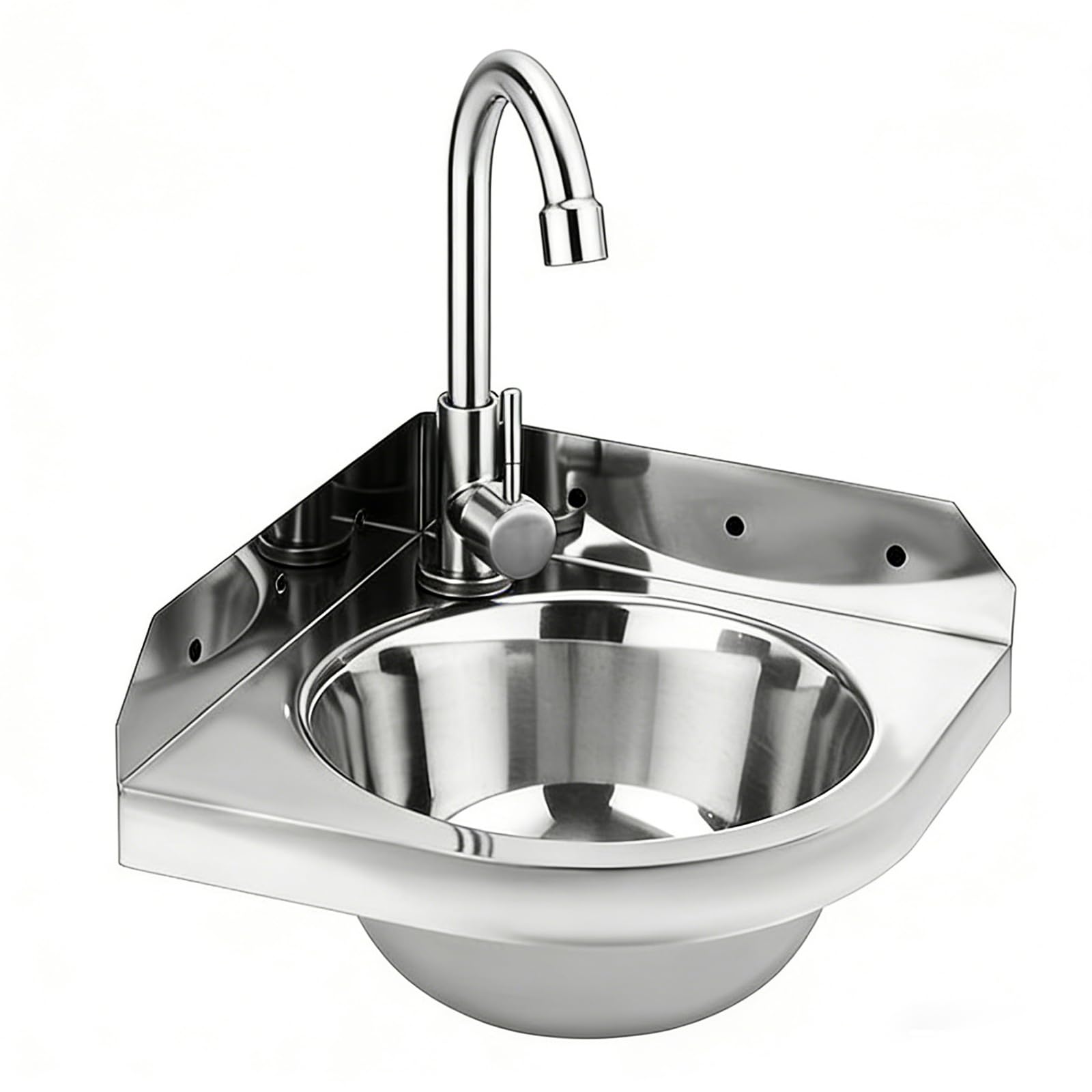 Lavabo ad Angolo in Acciaio Inox con Rubinetto
