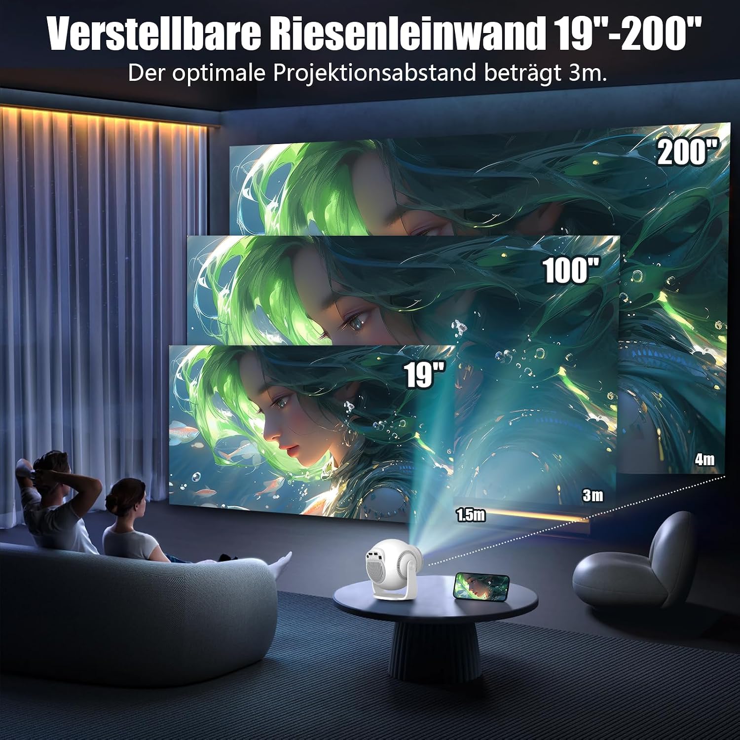 Mini Beamer Unterstützt 4K & 8K 1080P, Smart Beamer mit 5G WiFi 6 BT 5. ...