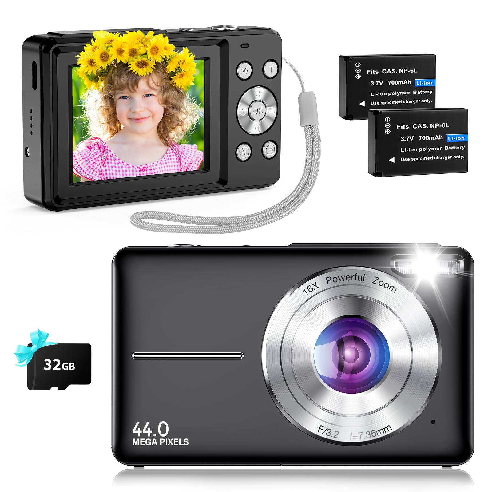 Fotocamera Digitale 44MP con Video HD 1080P, Nero