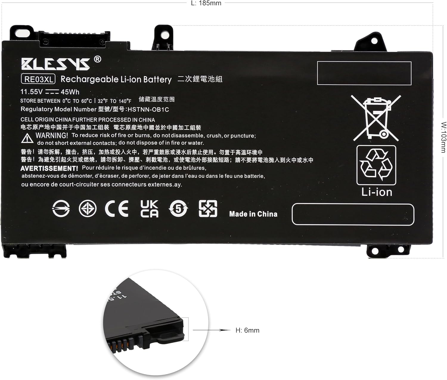 Blesys RE03XL RF03XL - Batteria per HP ProBook (11.55V 45Wh) - immagine 7