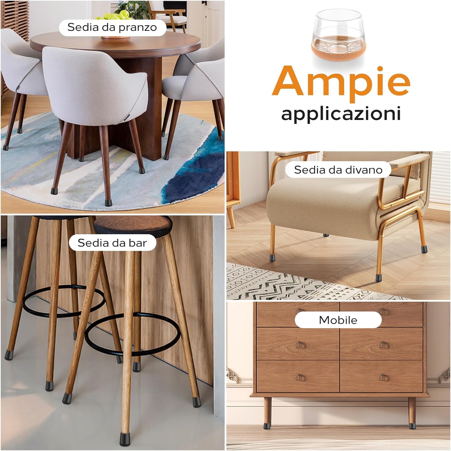 Yomanta Gommini per Sedie 24 Pezzi, Rotondi Nero XS - immagine 6