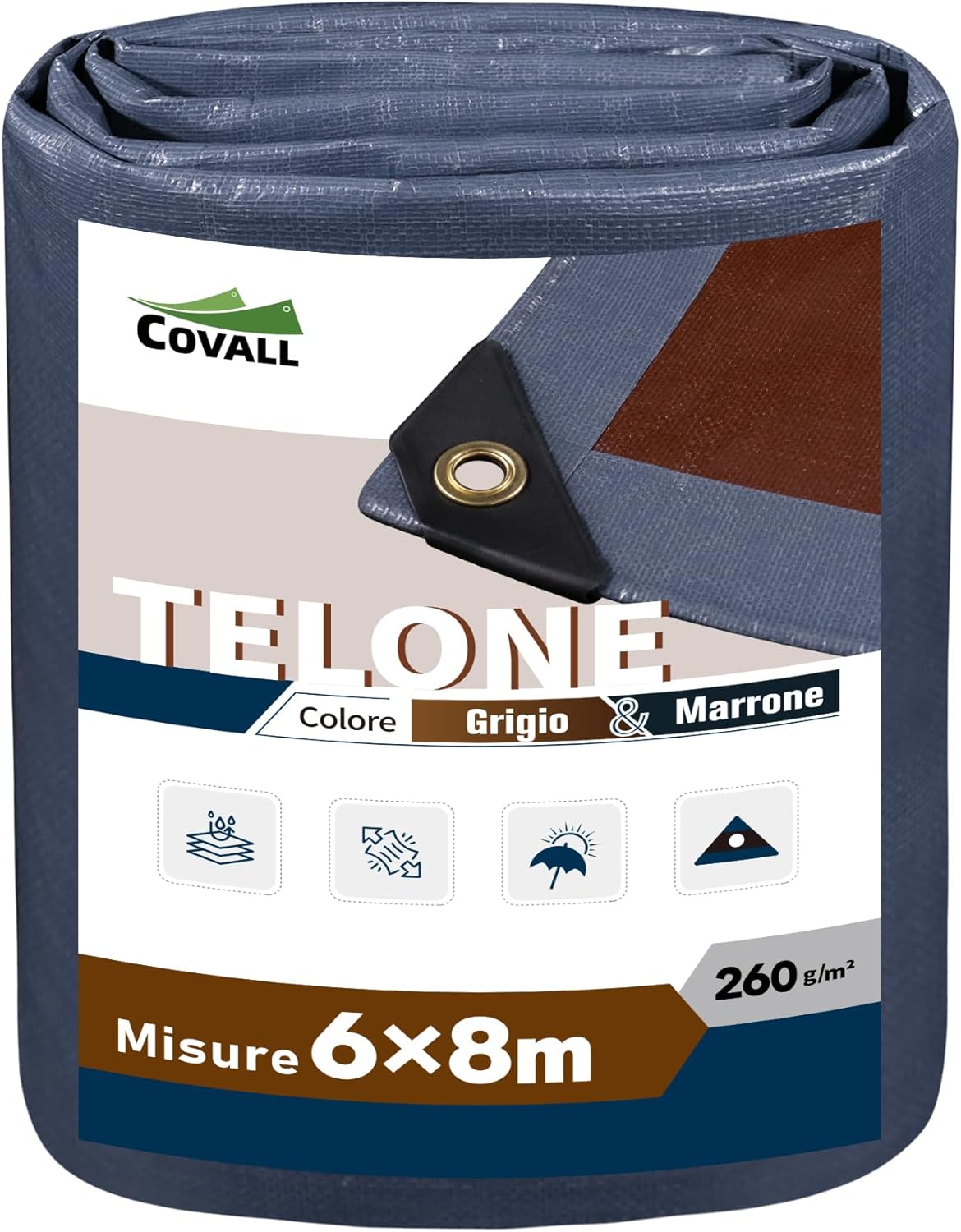 Covall Telo Telone Occhiellato Impermeabile 260g/m² 6x8m