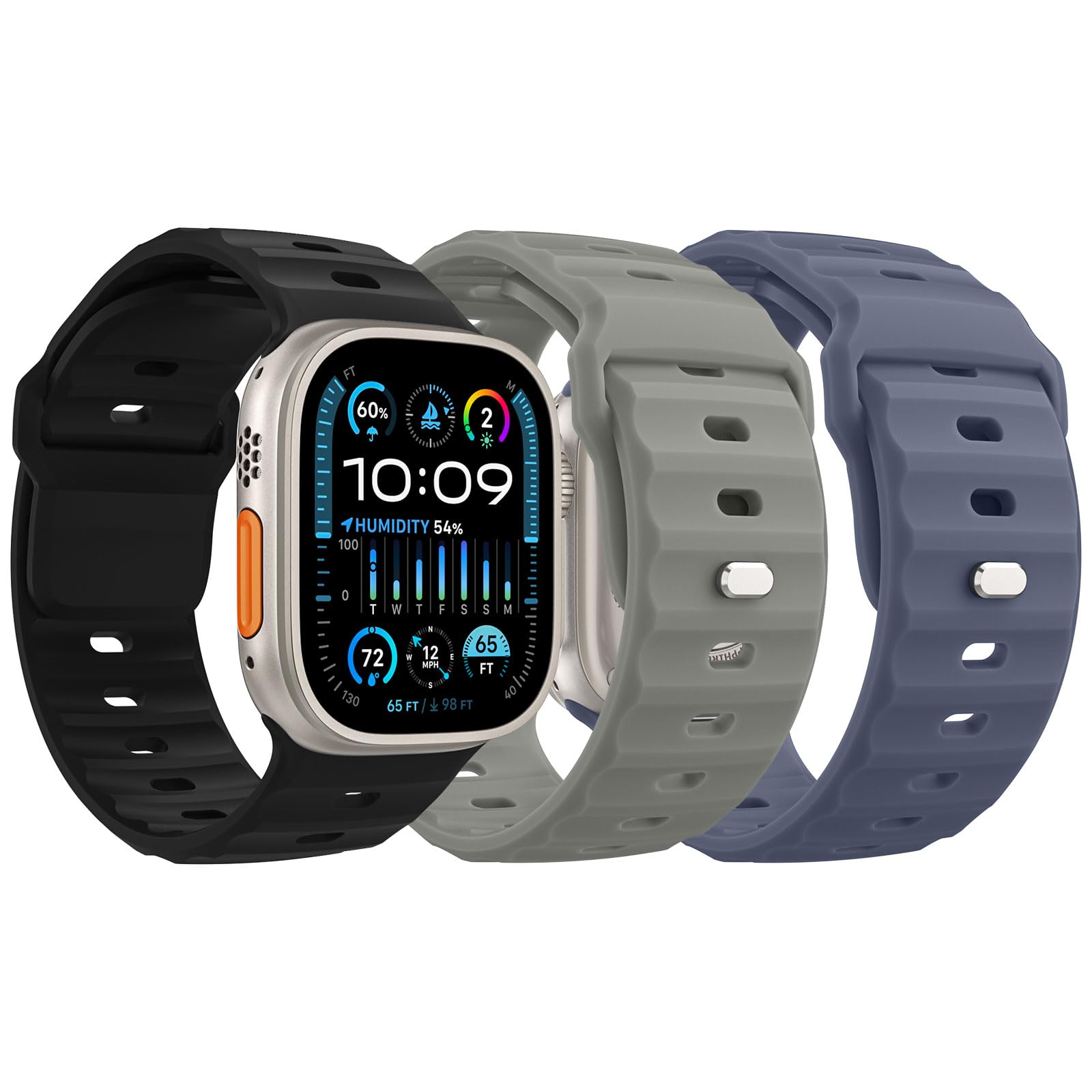 MoKo Cinturino Ocean Compatibile con Apple Watch Ultra 3/2/1 49mm, S11/S10 46mm, 9/8/7 45mm, SE3/SE2/SE/6/5/4 44mm, 3/2/1 42mm, Cinturini di Ricambio Sportivi in Silicone per Uomo Donna