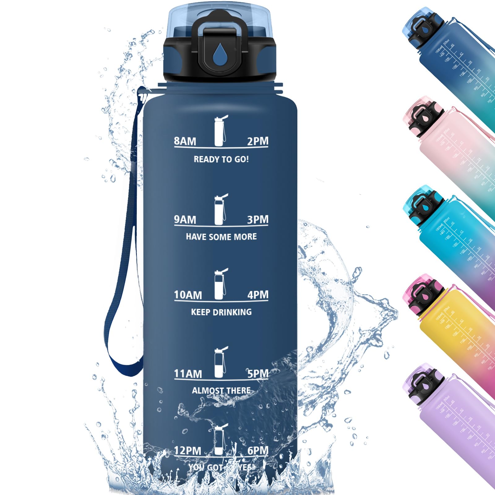HoneyHolly Borraccia, 1500ML Sportiva Prova di Perdite, Borraccia Motivazionale, Sportiva Tempo, Borraccia Sportiva, con Filtro, Borracce, Bottiglia Acqua per Scuola, Ufficio, Studio, Fitness