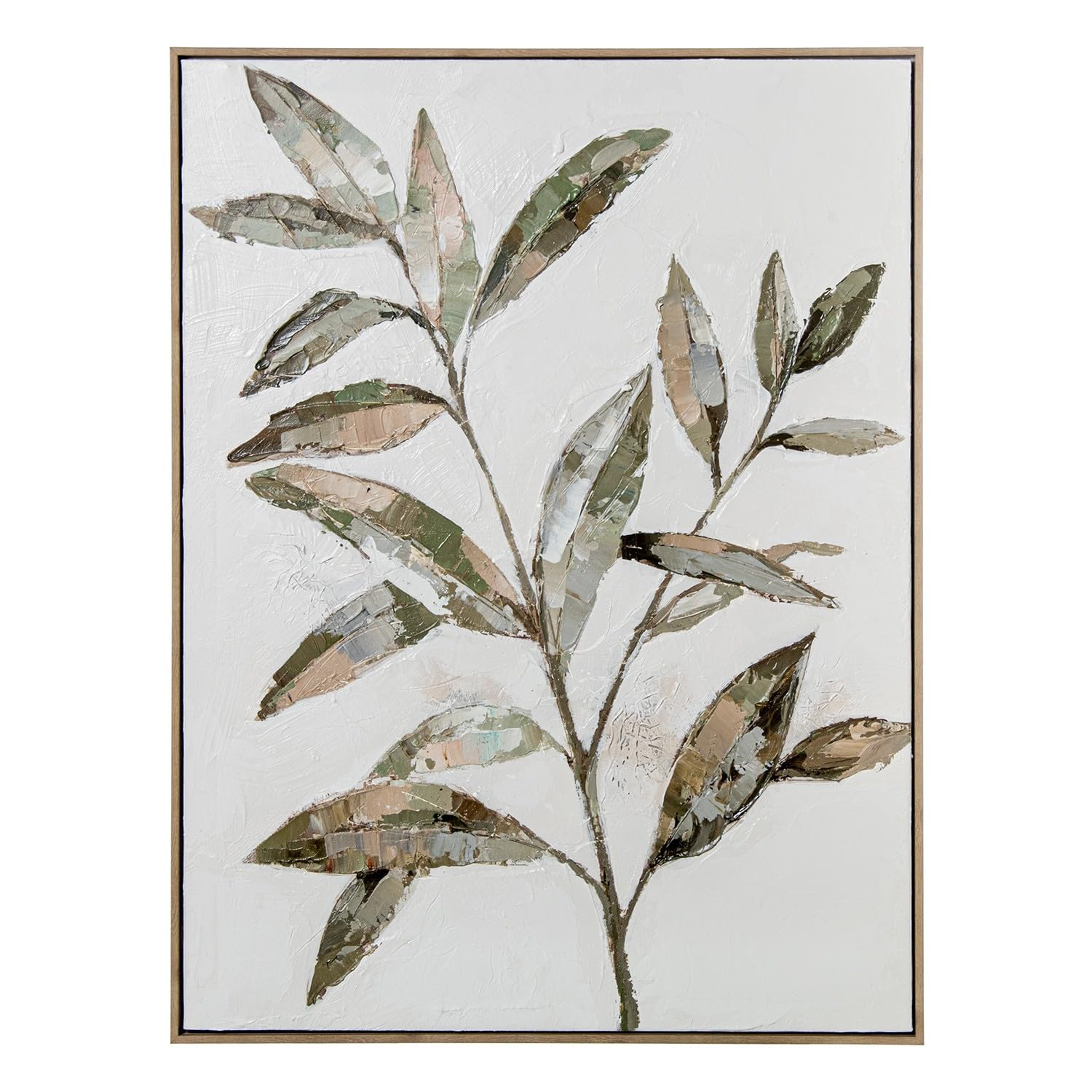 DRW Quadro su tela con cornice PS di un foglio stampato in verde, 60 x 5 x 80 cm