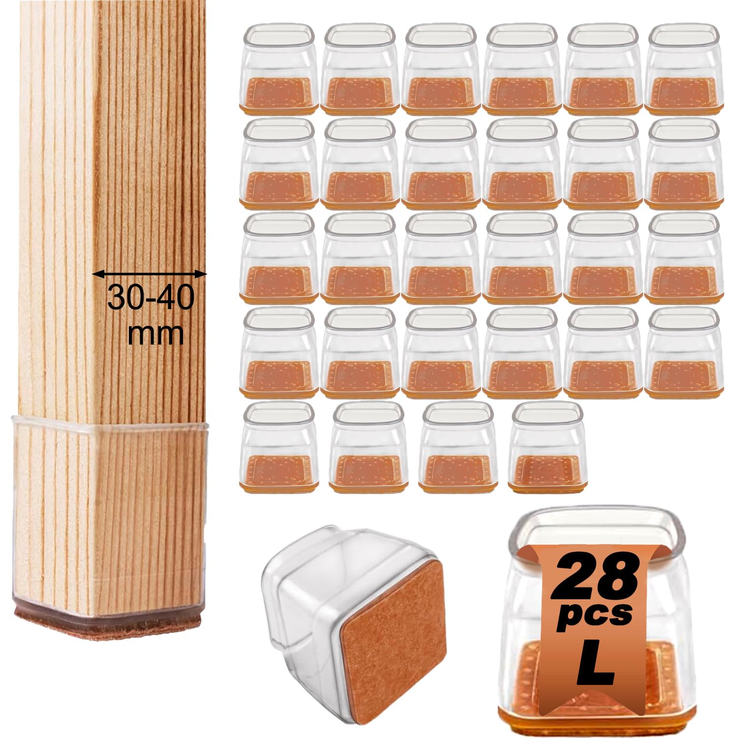 Feltrini per Sedie Quadrati in Silicone 28 Pezzi